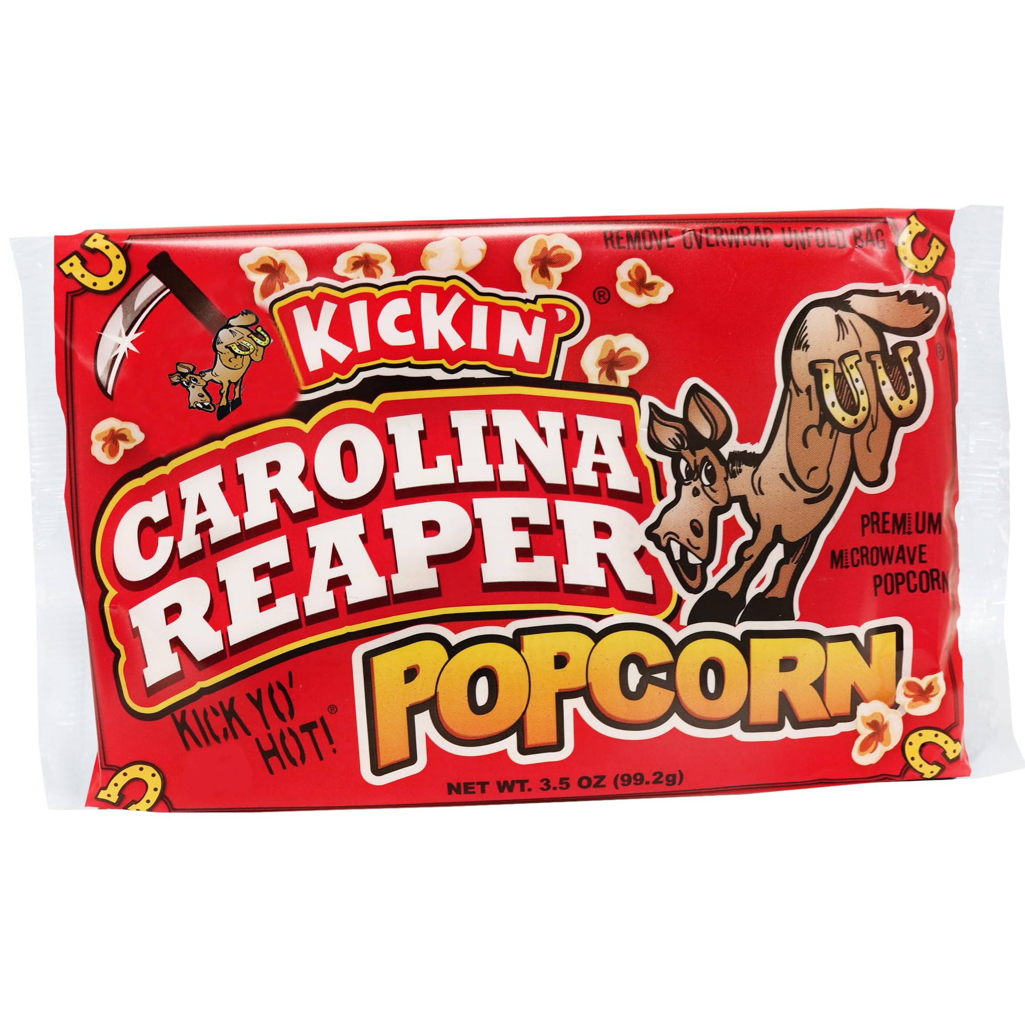 KICKIN’ Carolina Reaper Pepper Microwave Popcorn - Spicy Snacks - Pack of 3 - Ultimate Spicy Gourmet Gift Popcorn - Makes a Great Movie Theater Popcorn or Snack Food - Try if you dare!