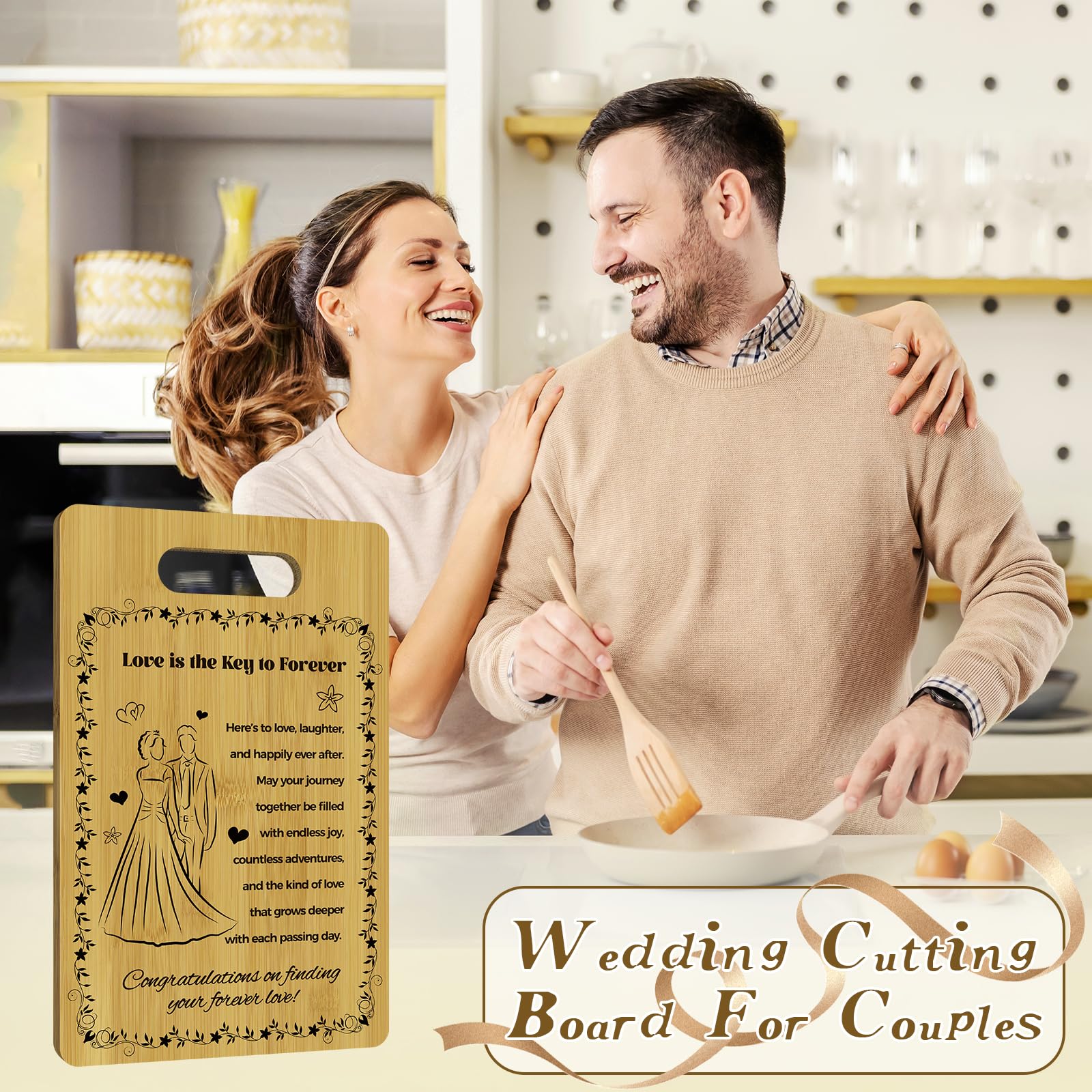 "Recipe for a Happy Marriage" "Mr & Mrs" Wedding Gifts for Couples, Bridal Shower Gifts for Newlywed, Engagement Gift for Bride And Groom, Double Sided Engraved Cutting Board Present Favor