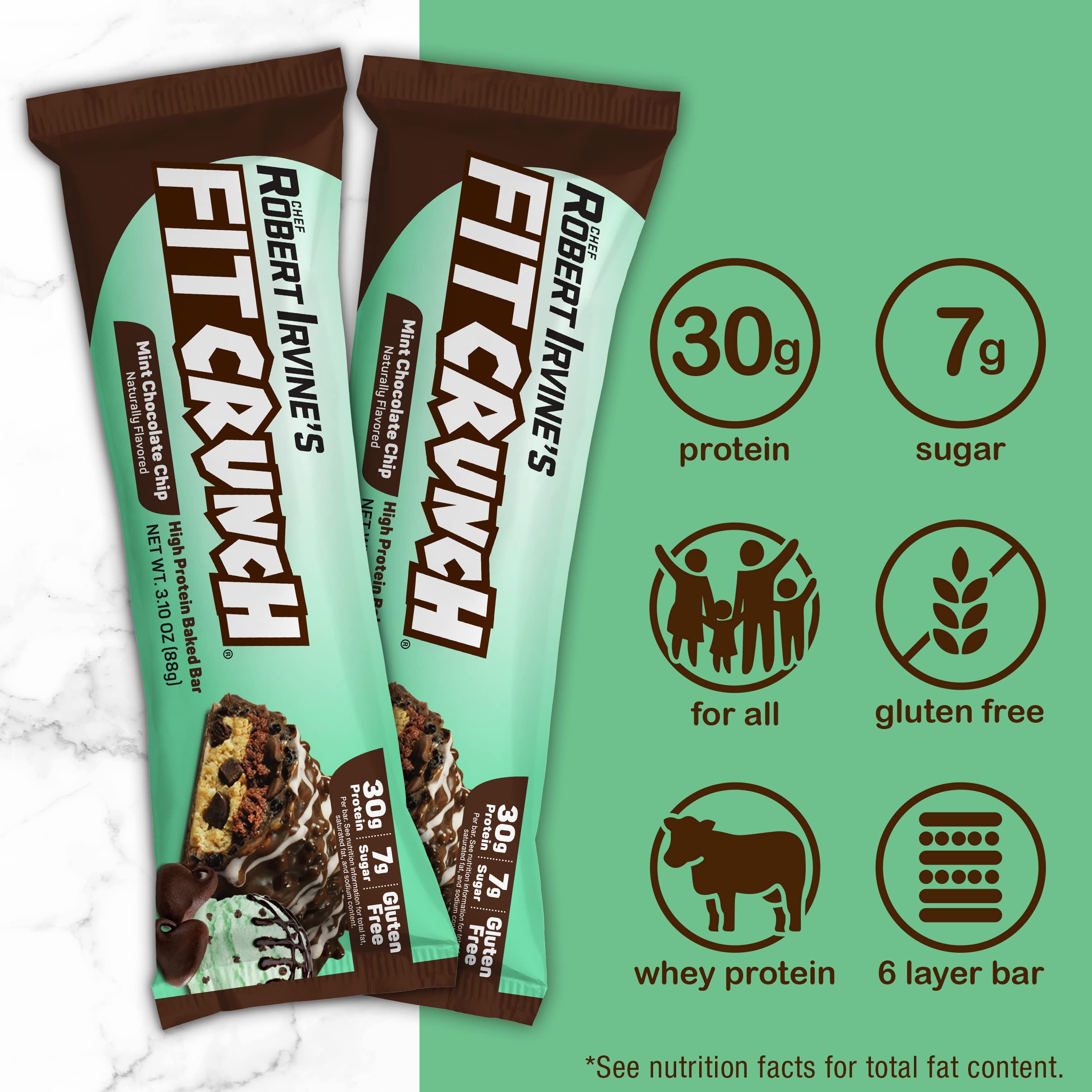 FITCRUNCH Full Size Protein Bars, 6-Layer Baked Bar, 6g of Sugar, Gluten Free & Soft Cake Core (12 Bars, Variety Pack)