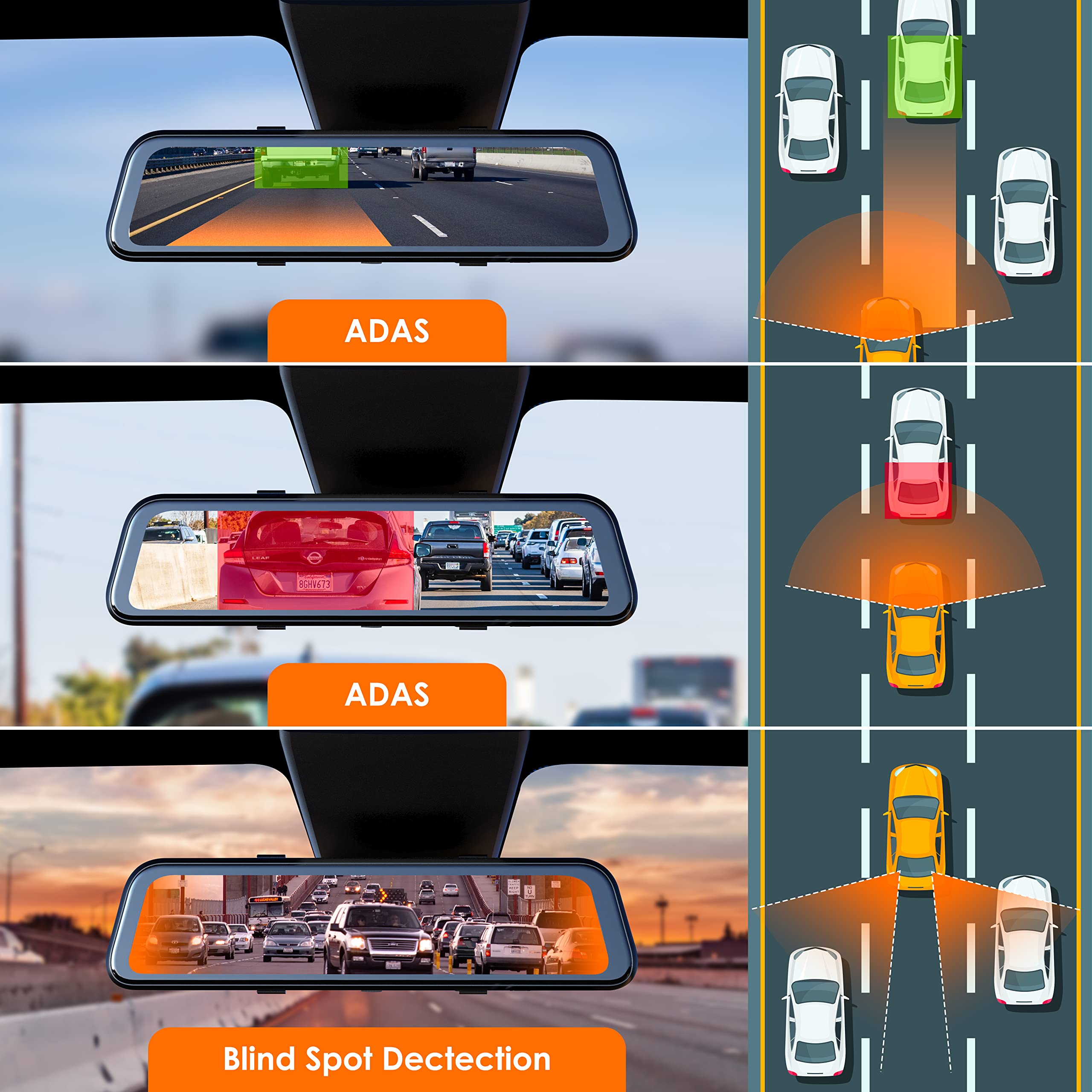 RexingUSA M2 MAX - 2-Channel Mirror Dash Cam w/ 12” IPS Touch Screen, 4K + 1080p, Wi-Fi, GPS, ADAS,Loop Recording, Backup Camera, Parking Mode, Collision Detection