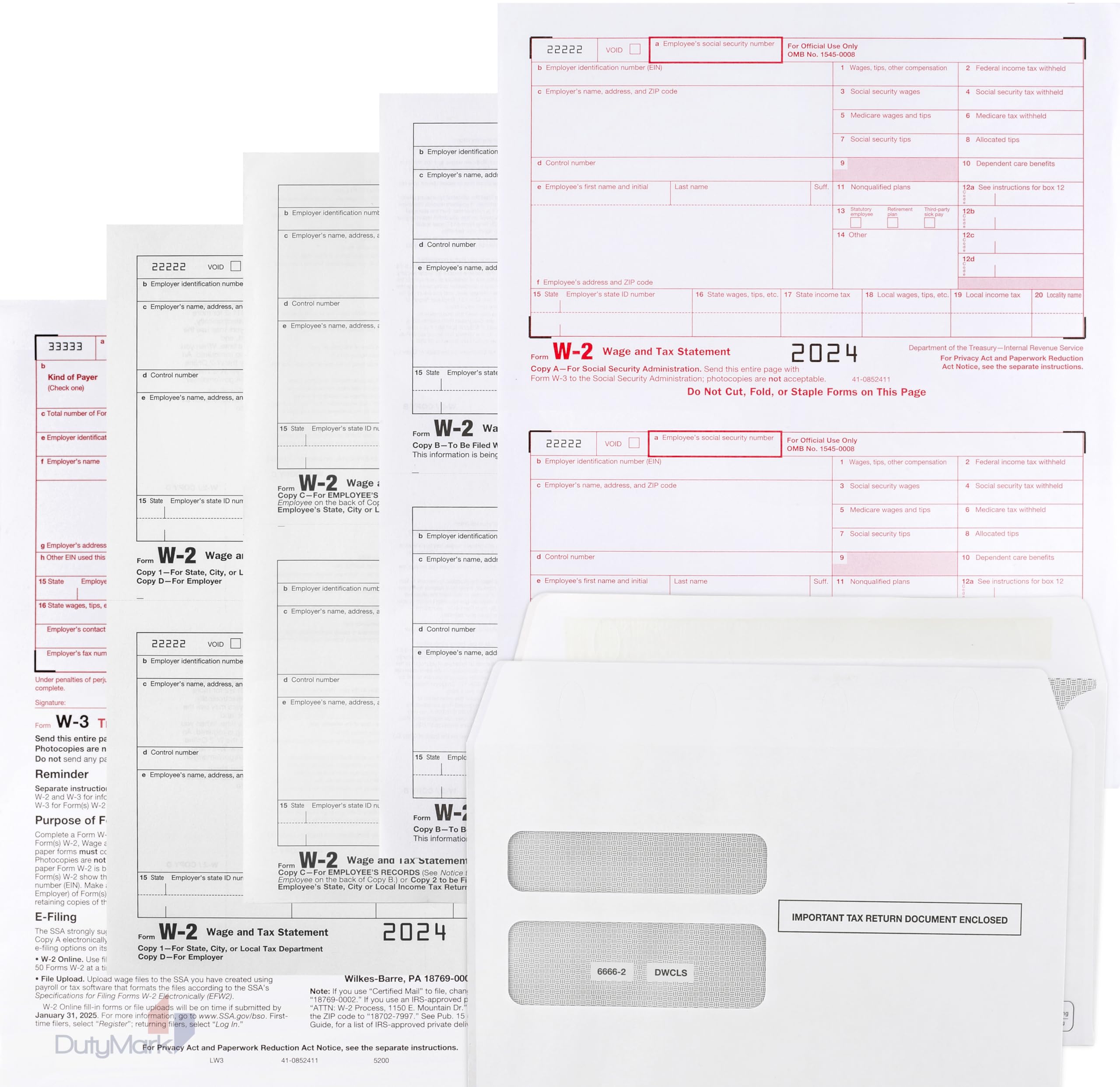 W2 Forms 2024, 6 Part Tax Forms for 25 Employees IRS Compatible W2 Forms, Works with Quick books in Other Software - Includes 25 Self-Seal Envelopes