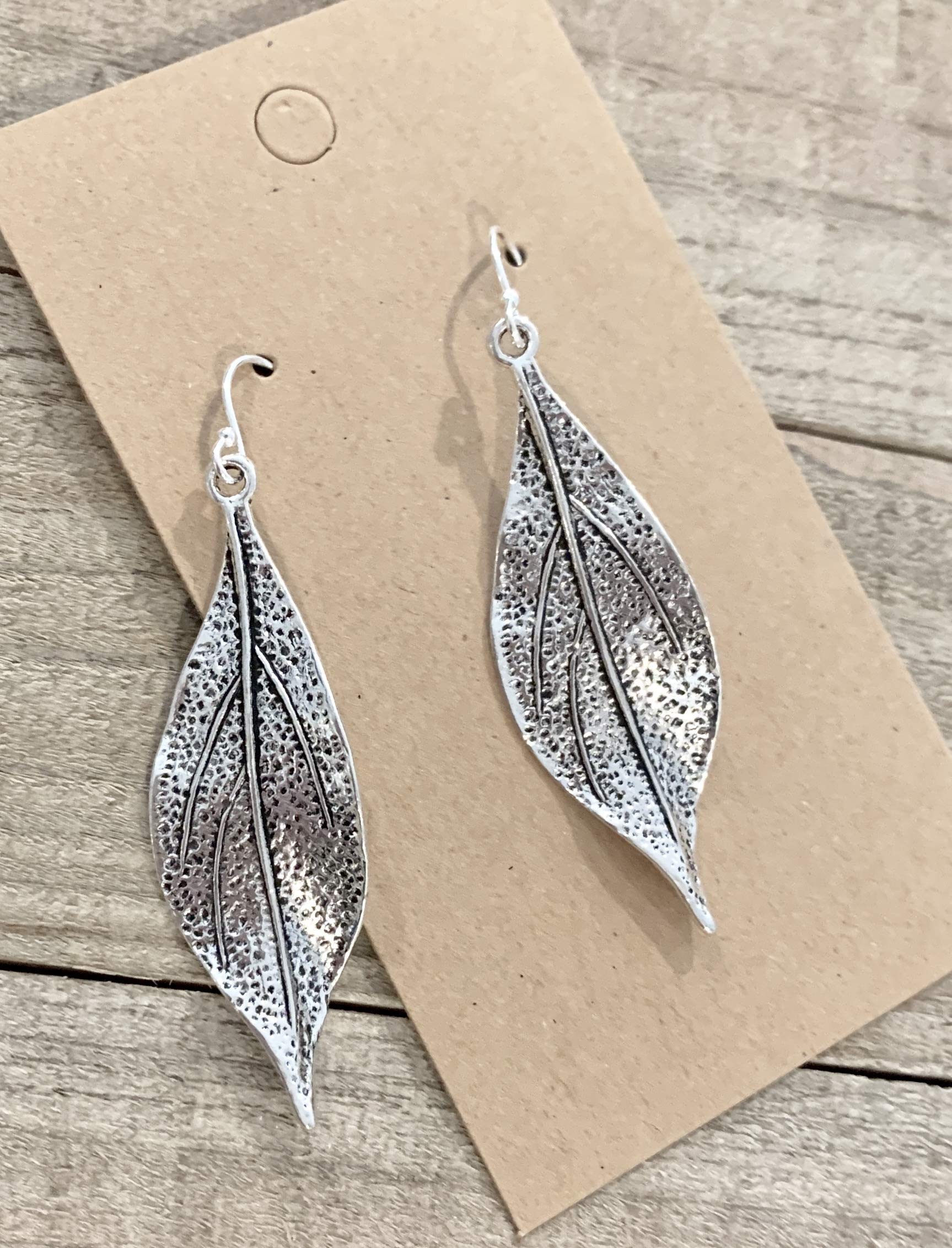 Wavy Leaf on Sterling Silver Dangle Earrings Bohemian Boho