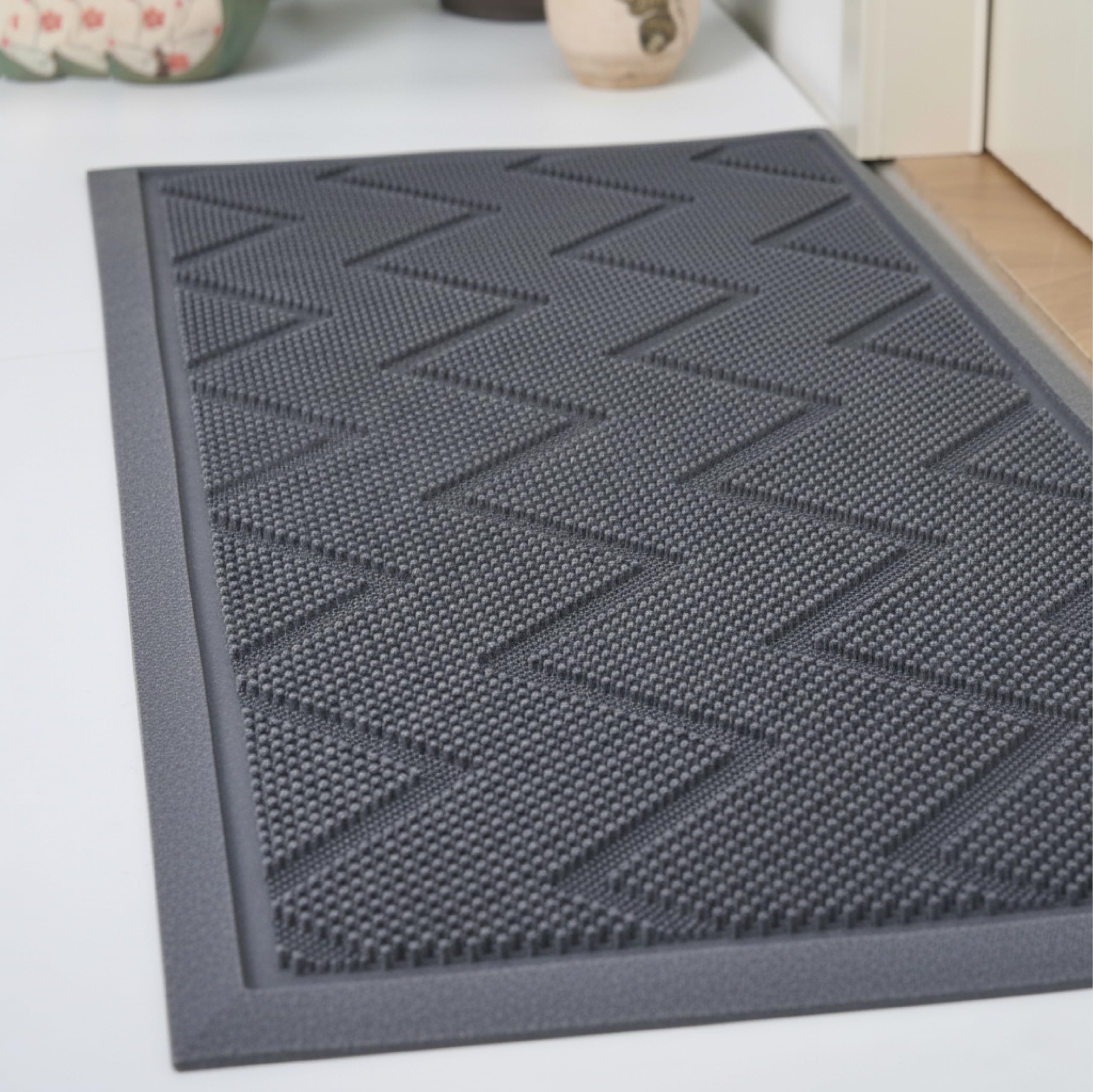 HAMARA Front Door Mat for Outside Entrance 35.5"x17" – Anti-Slip Dirt-Trapping Waterproof Rubber Indoor & Outdoor Mat with Textured Surface for Entryway - Heavy Duty All Weather Doormat – Grey