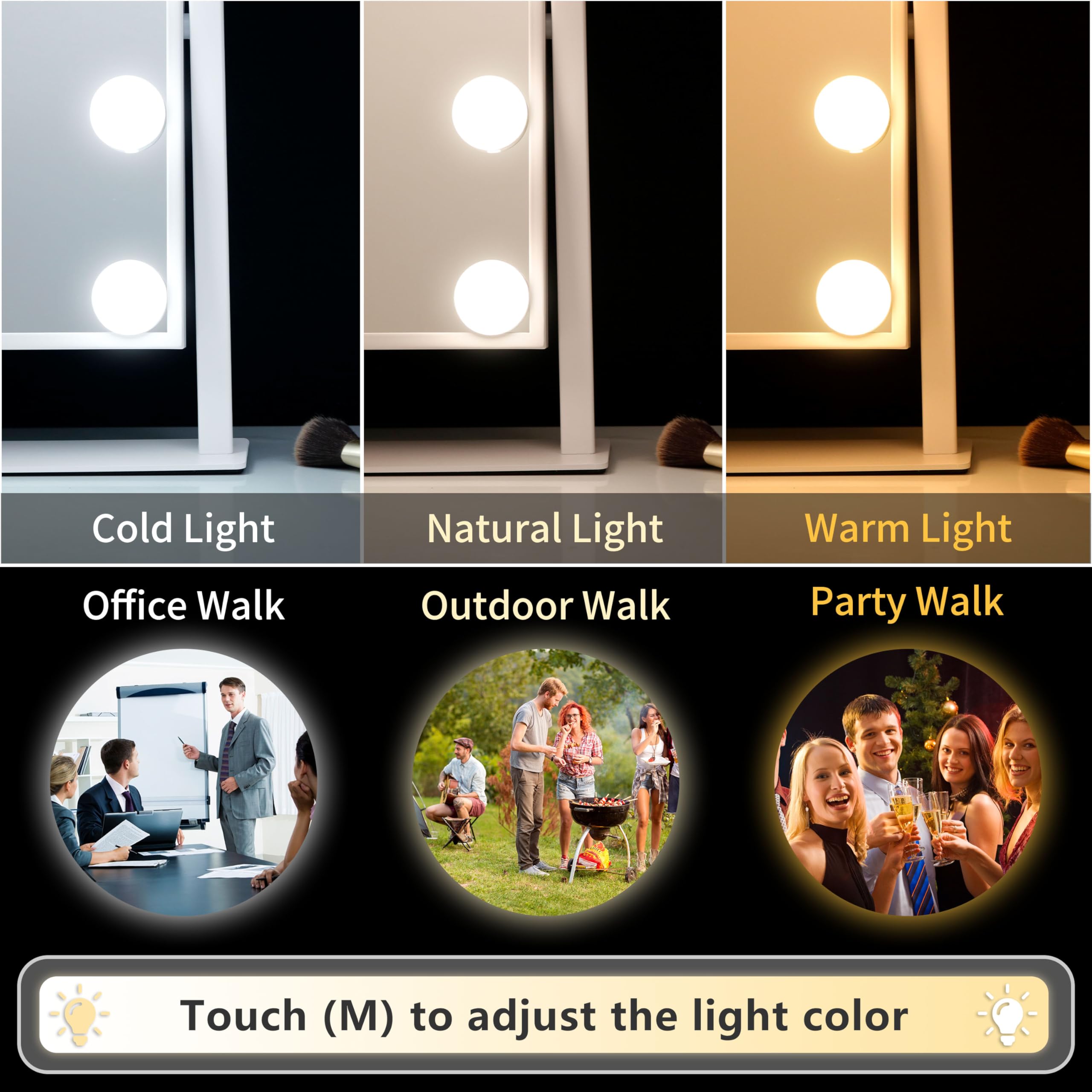 Vanity Mirror with Lights,Lighted Vanity Mirror with 9 Dimmable Bulbs for Dressing Room & Bedroom 3 Color Lighting Modes Detachable 10x Magnification 360°Ratation