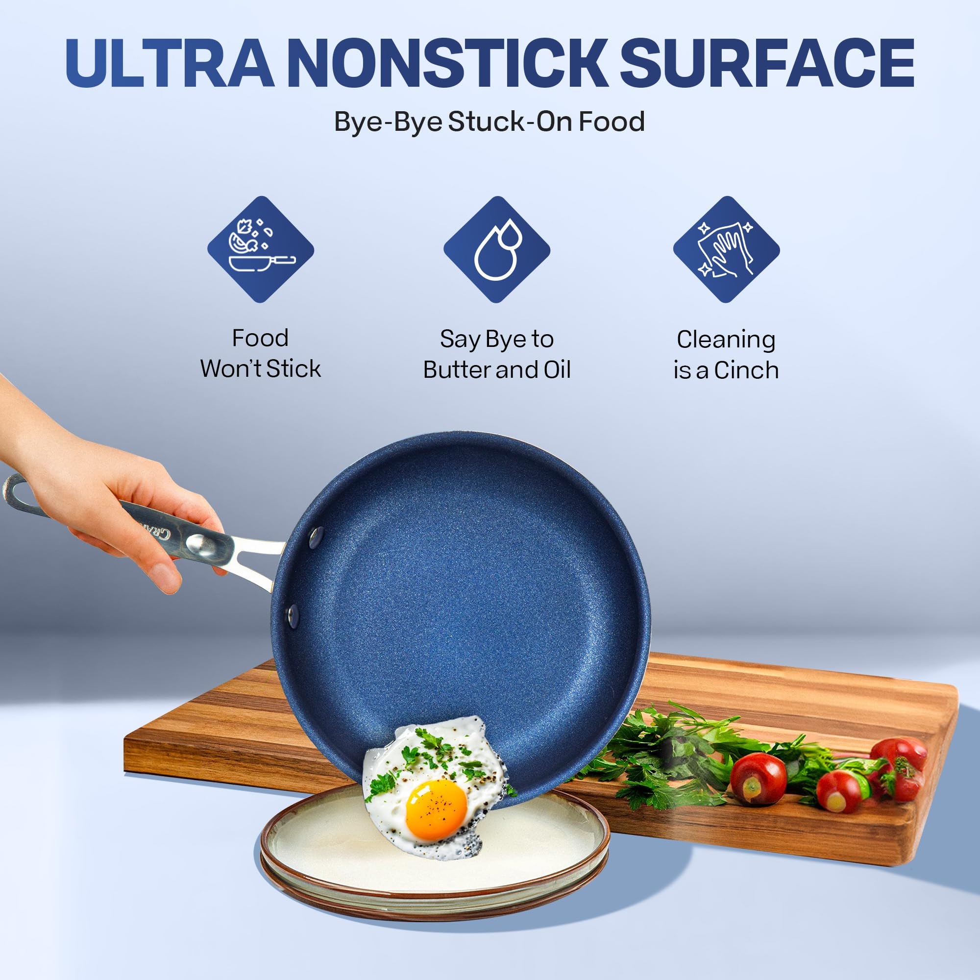Granitestone 10 Pc Pots and Pans Set Non Stick Cookware Set, Kitchen Cookware Sets, Pot and Pan Set, Pot Set, Diamond Coated Nonstick Cookware Set with Lids, Non Toxic, Dishwasher Safe, Blue