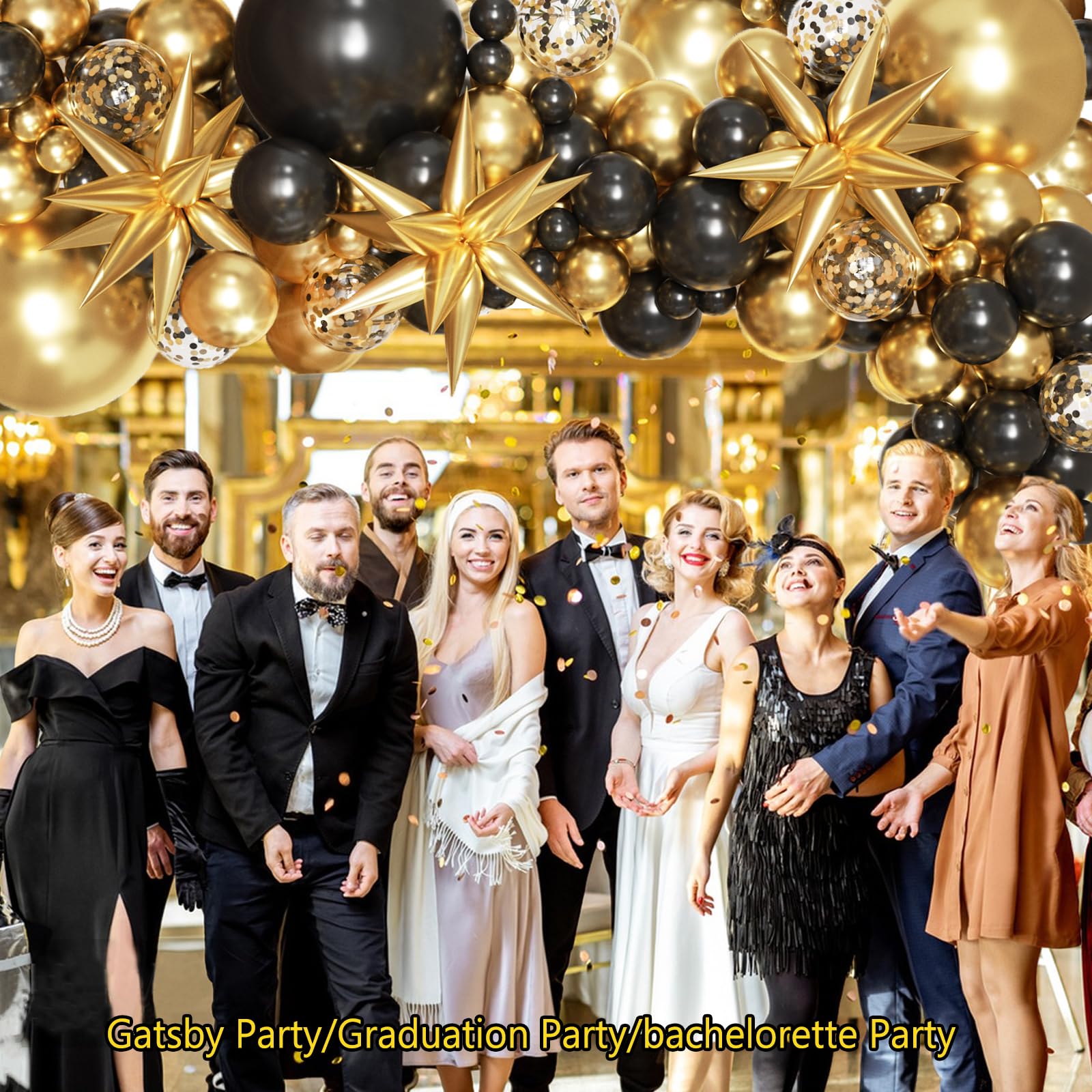 KARLURE Black and Gold Balloons Garland Arch Kit, Black Gold Confetti Balloons for Birthday Party Retirement Bachelorette Wedding Halloween Christmas New Year's Eve Anniversary Decorations