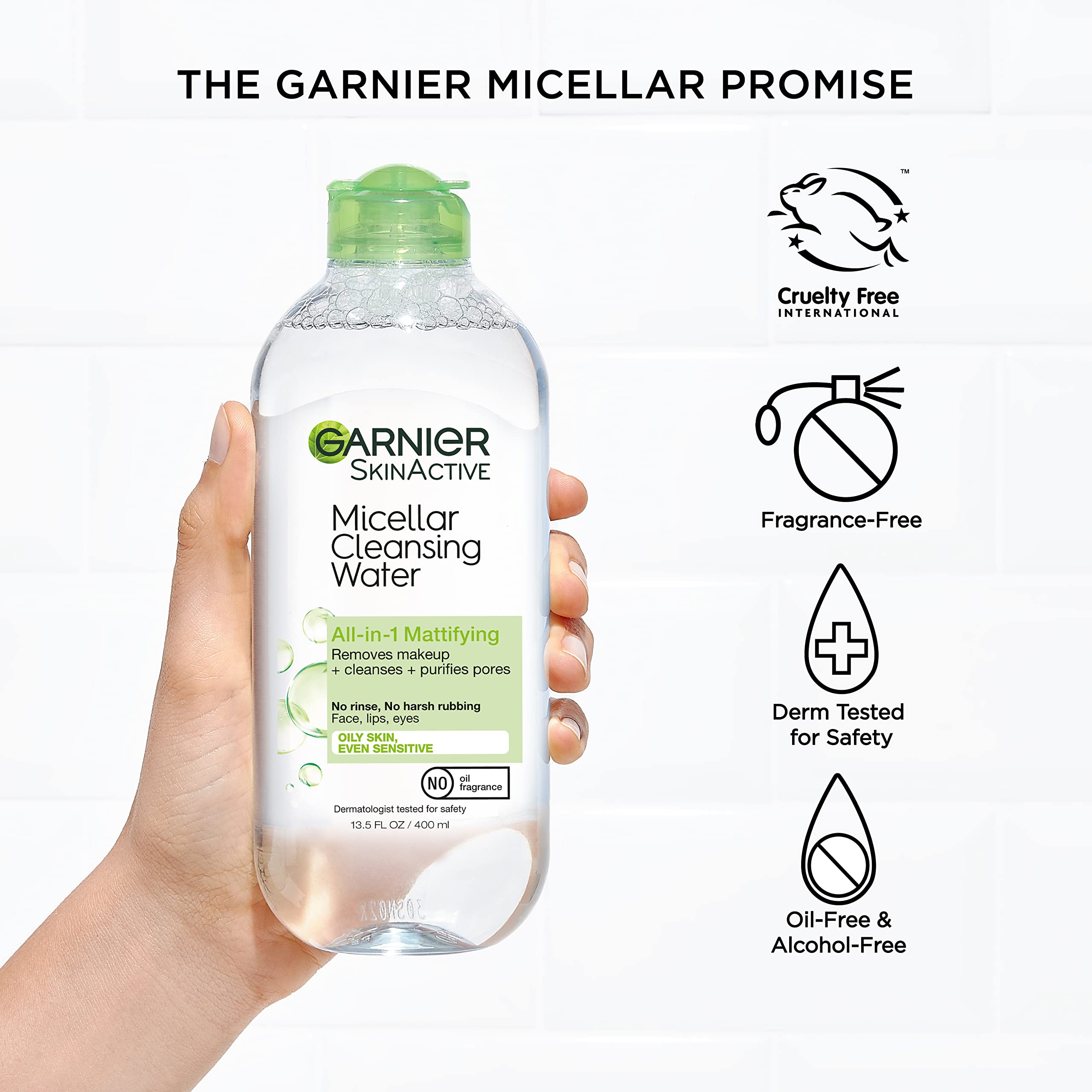 Garnier Micellar Water for Oily Skin, Facial Cleanser & Makeup Remover, Mattifying, For All Skin Types, Vegan, Cruelty Free, 13.5 Fl Oz (400mL), 2 Count