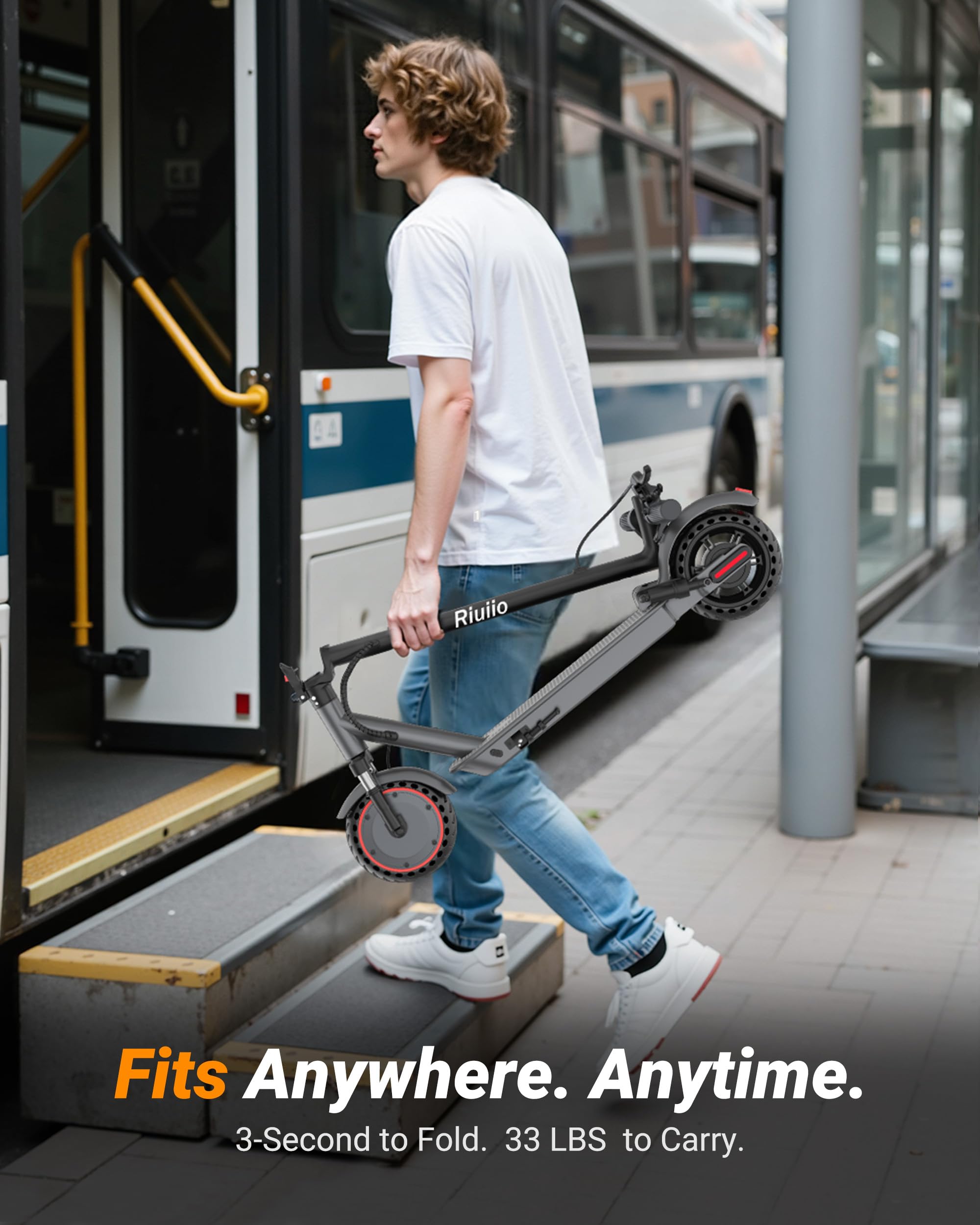 Riuiio Electric Scooter for Adults - 19MPH, 21-Mile, Dual Suspension, 8.5" Solid Tires, 350W Motor, UL2272 Certified Foldable Commuting E-Scooter with App Control, Black
