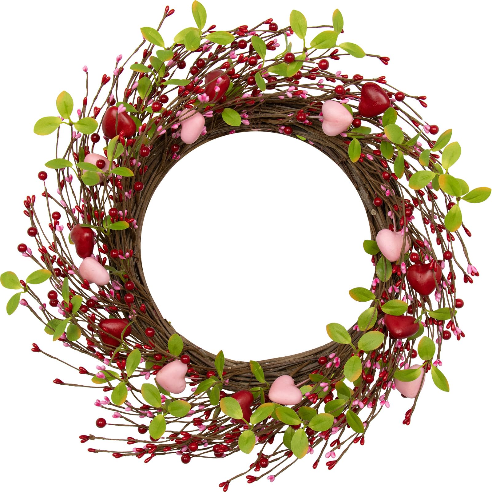 J'FLORU Valentine's Day Wreaths for Front Door 20 Inch Valentines Day Wreath Valentine Door Wreath with Pink Red Hearts and Berries Valentines Day Gifts Anniversary Wedding Decorations