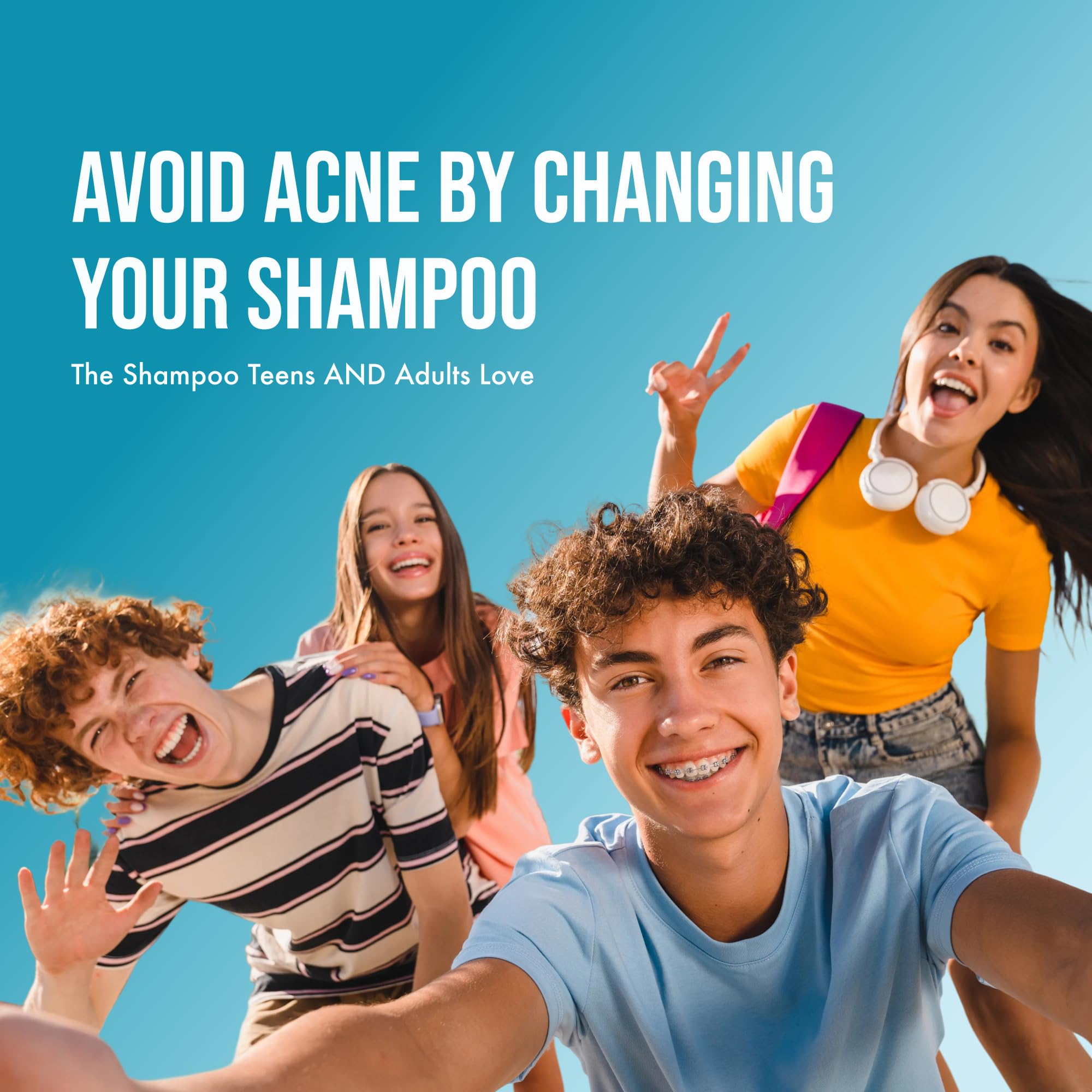 Teenology Shampoo for Teens - Avoid Forehead and Body Acne - No Sulfates or Parabens, Noncomedogenic, Natural Botanical Extracts, 16 oz. (Sweet Mint)