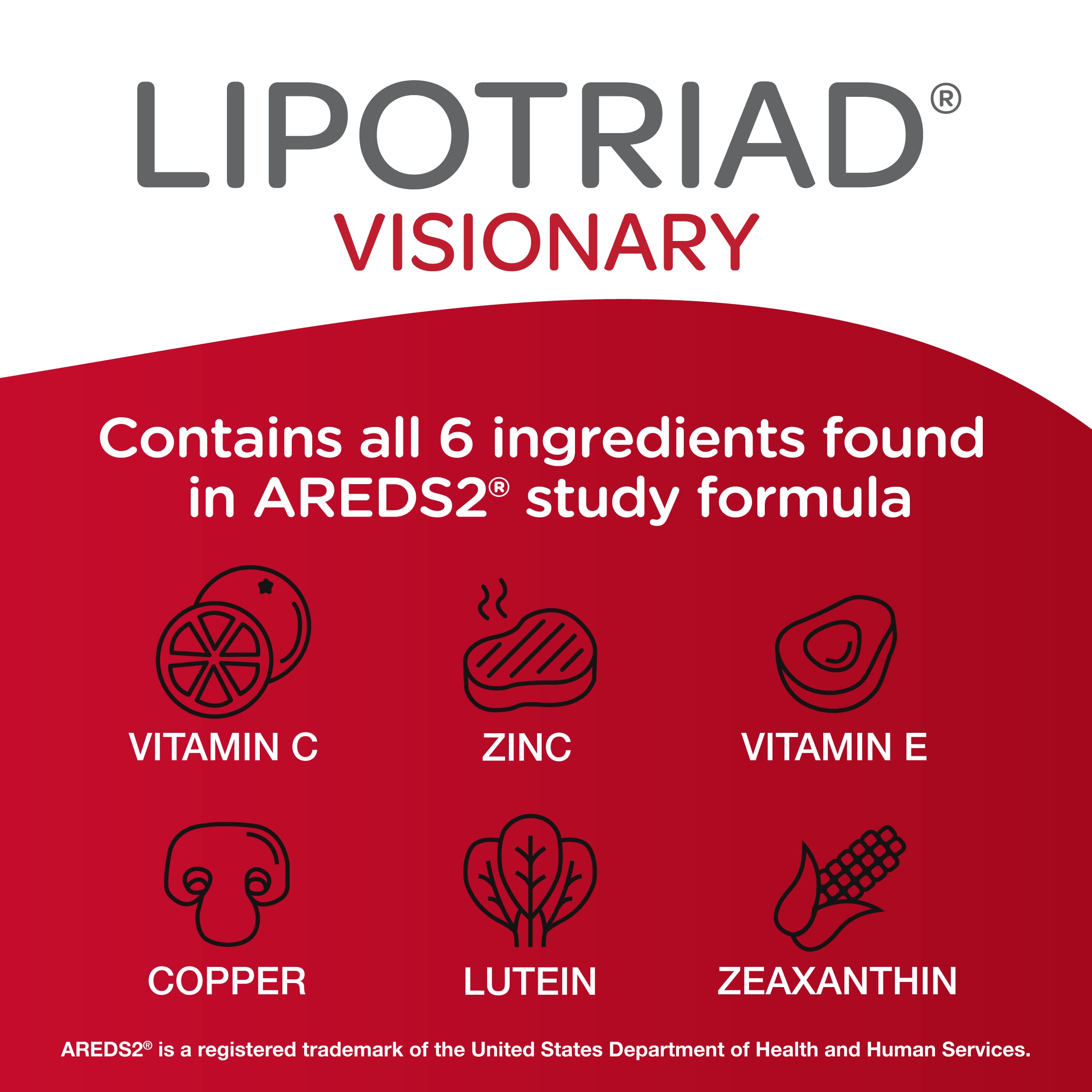 Lipotriad Visionary Eye Vitamin and Mineral Supplement with AREDS2® Ingredients in Our own Custom Formula, 90 Count