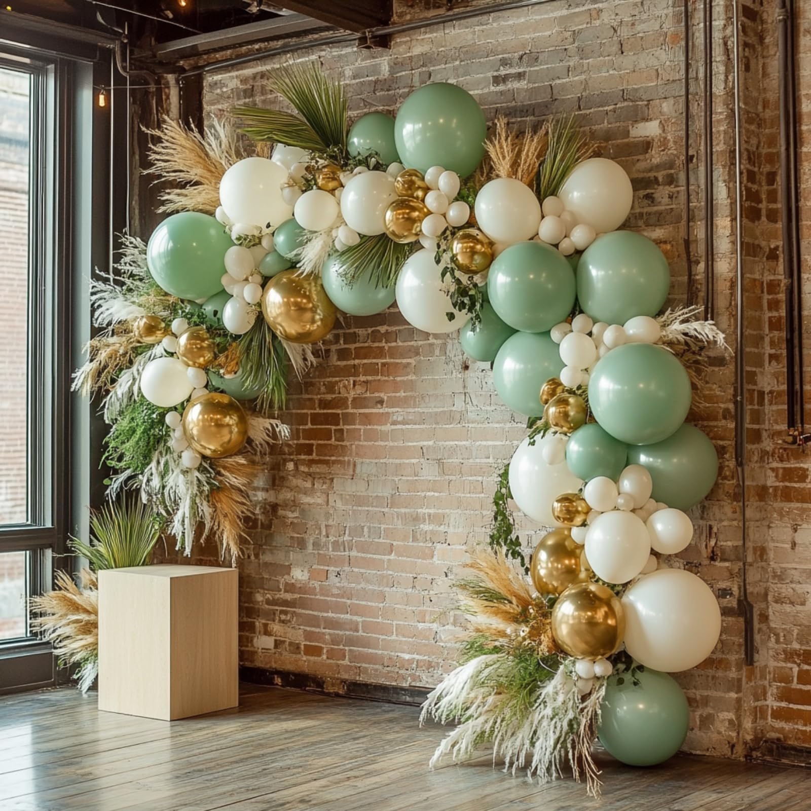 PartyWoo Sage Green Balloon Arch Kit Garland 154 pcs Different Sizes of 18 12 10 5 Inch Sage Oliver Green White Metallic Gold Confetti Balloons for Baby Shower Graduation Birthday Party Decorations