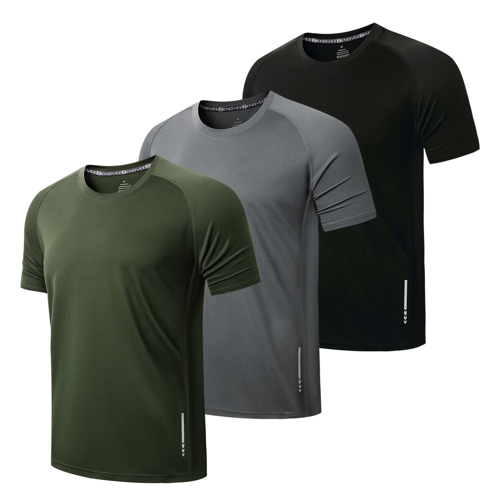 ZENGVEE Men's 3 Pack Workout Shirts Dry Fit Moisture Wicking Short Sleeve Mesh Athletic T-Shirts Lightweight Athletic T-Shirts Running(0426-Black Grey Green-M)