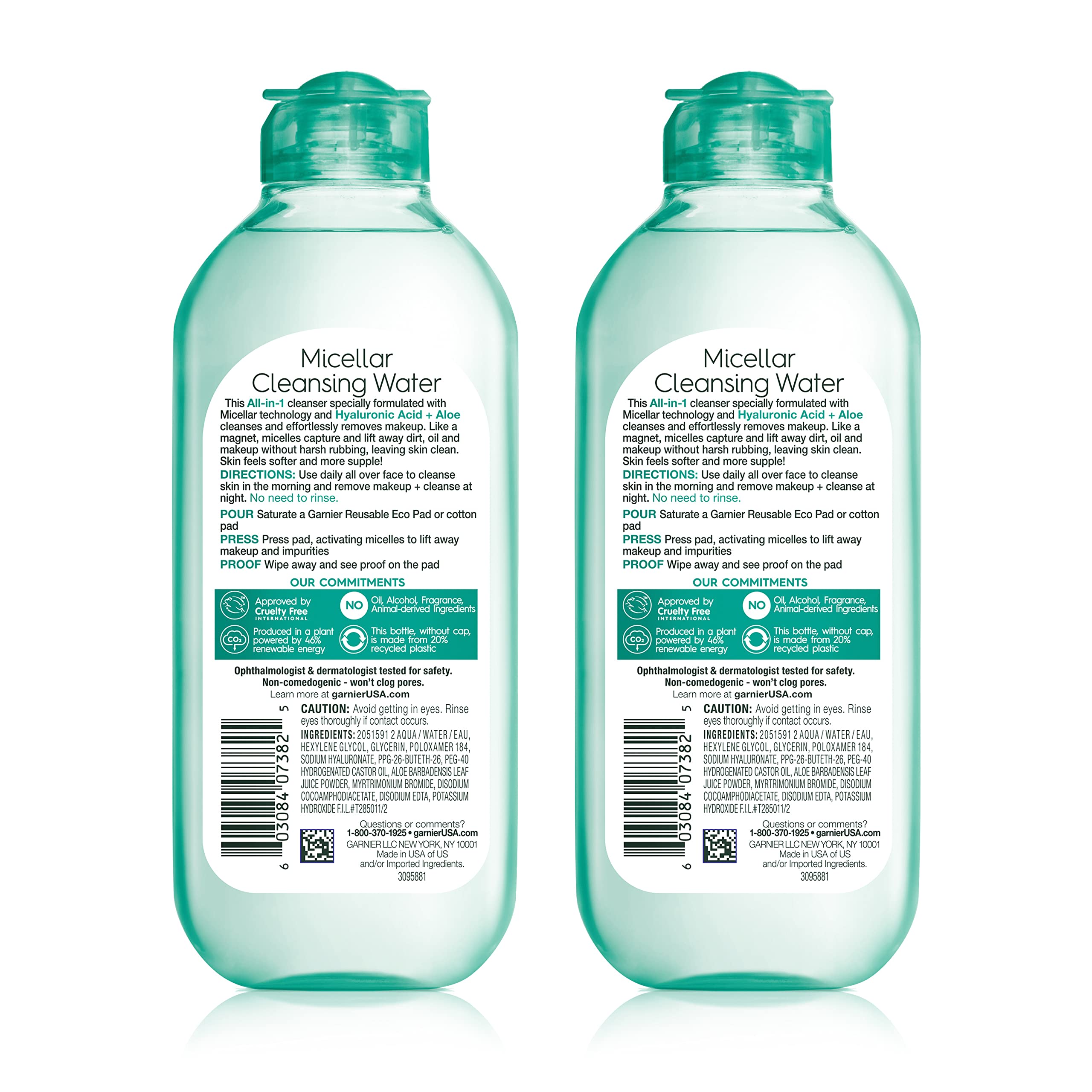 Garnier Micellar Water with Hyaluronic Acid, Facial Cleanser & Makeup Remover, Hydrating and Plumping, For All Skin Types, Vegan, Cruelty Free, 13.5 Fl Oz (400mL), 2 Count