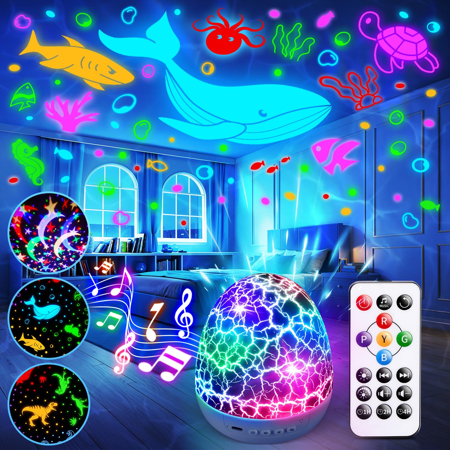 Easter Eggs Easter Gifts for Toddlers Kids Baby Night Light Projector 15 Soothing Sounds Sensory Toys for Kids with Autism Toys for Boys 3-10 | 3 Films 31Colors Remote Egg Light, Baby Gifts Baby Toys