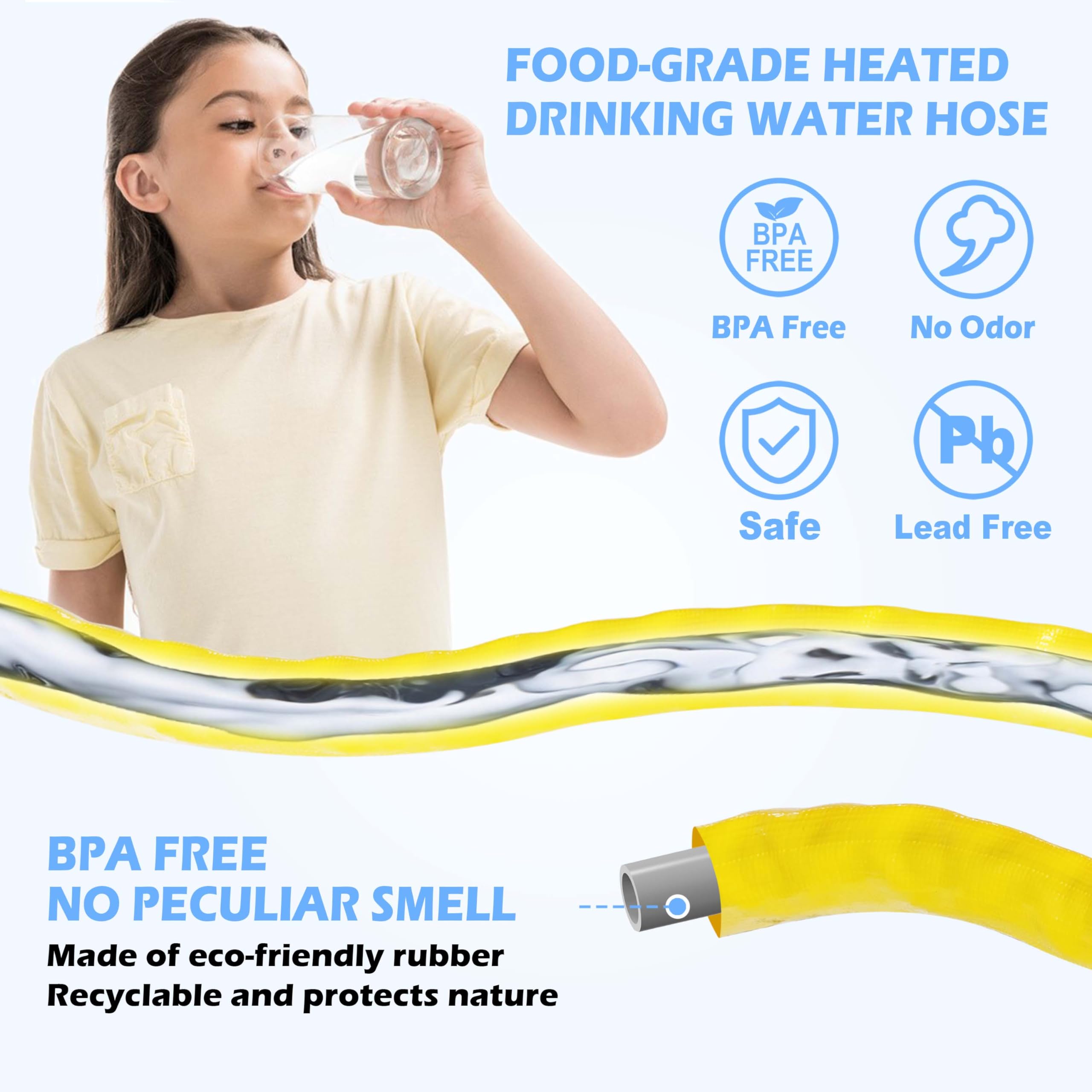 CircleRiver 25FT Heated Drinking Water Hose for RV -40℉ Antifreeze Water Hose 5/8" Inner Diameter Self-Regulating with Energy Saving Thermostat Lead & BPA Free RV Water Hose