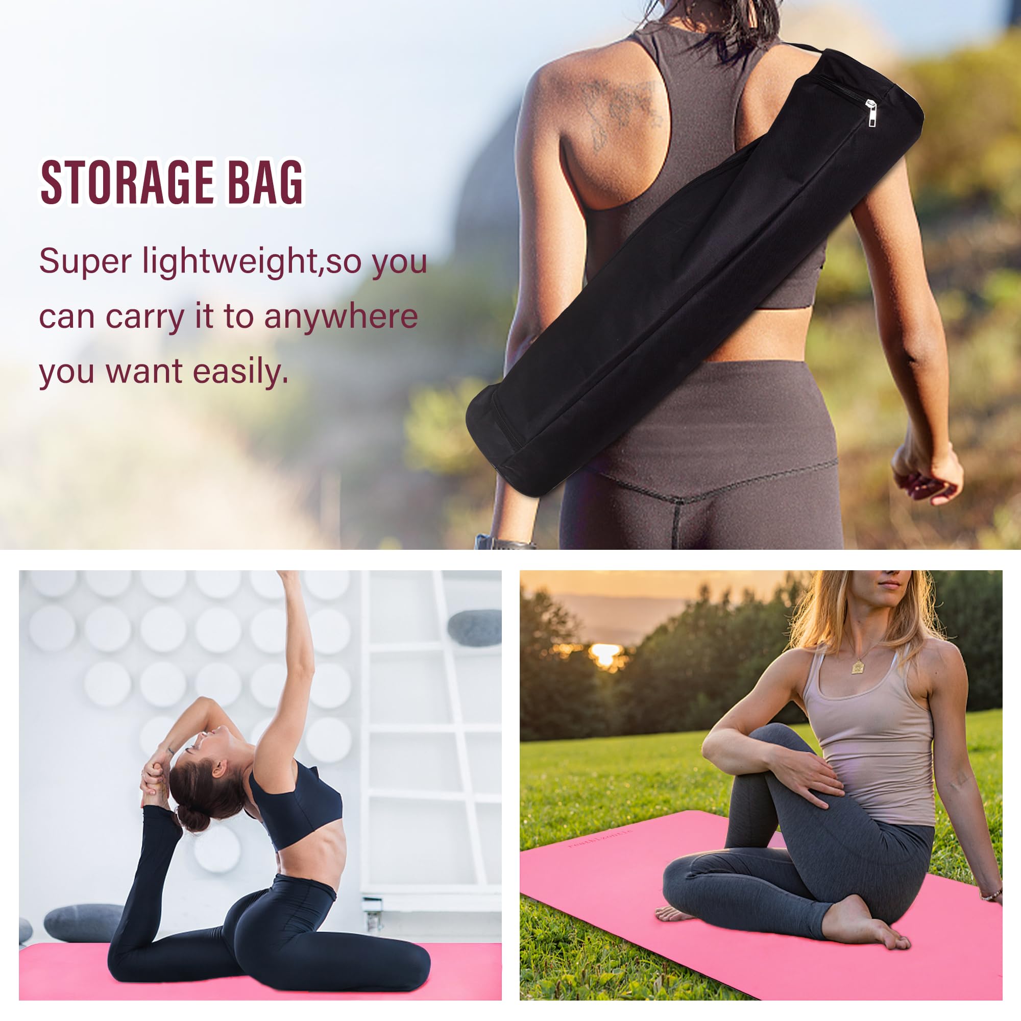 reathlzontic Premium PU Exercise Mat Including Free Yoga Bag Durable Non-slip Yoga Mat for women, Strong Grip Gym Mat and Ultra Sweat Absorption Fit Woman Natural Rubber&PU Yoga Mat