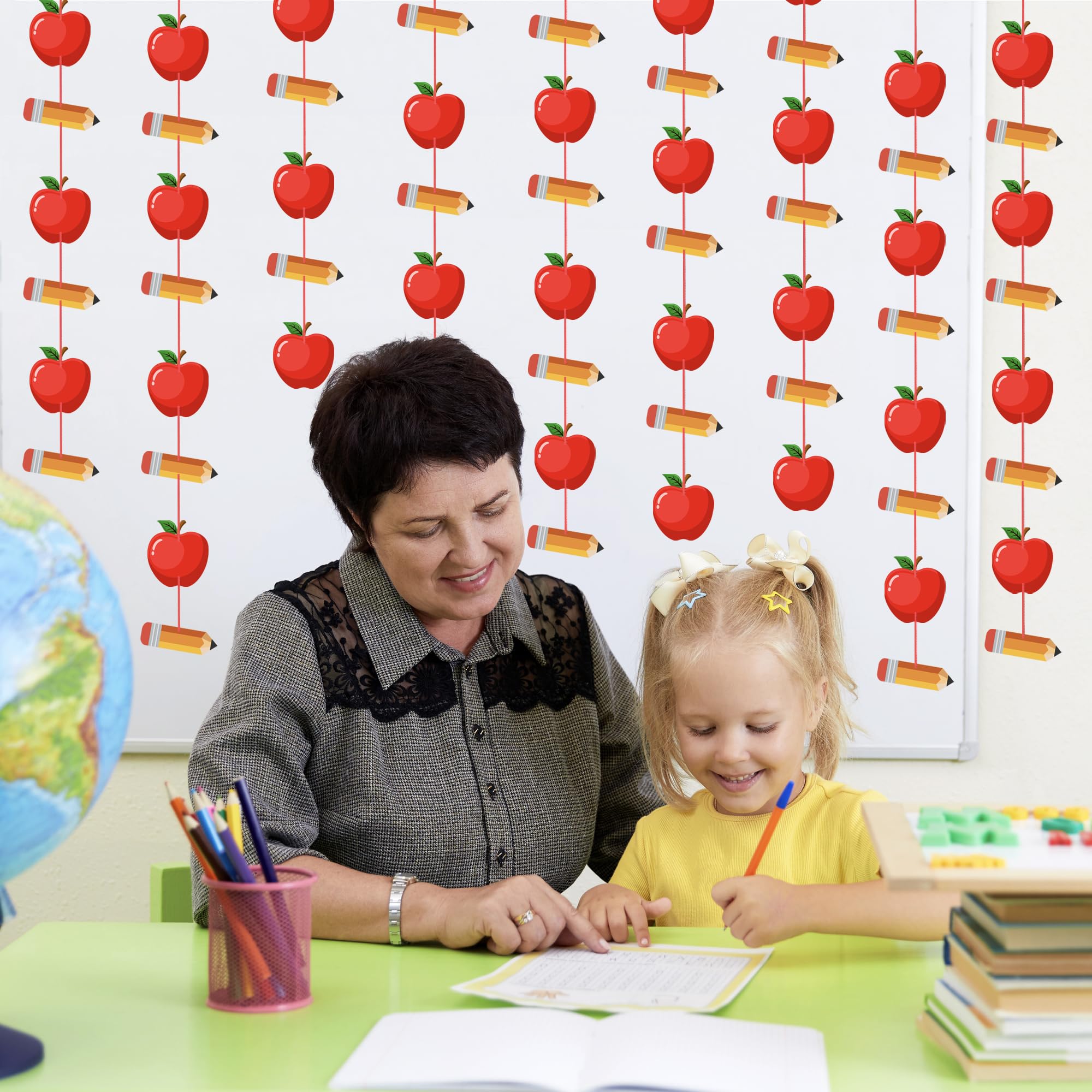 Uniwish 4 Strings Pencil Apple Garland Banner Welcome Back to School Decorations for Classroom Office Photo Props First Day of School Decorations Classroom Decor