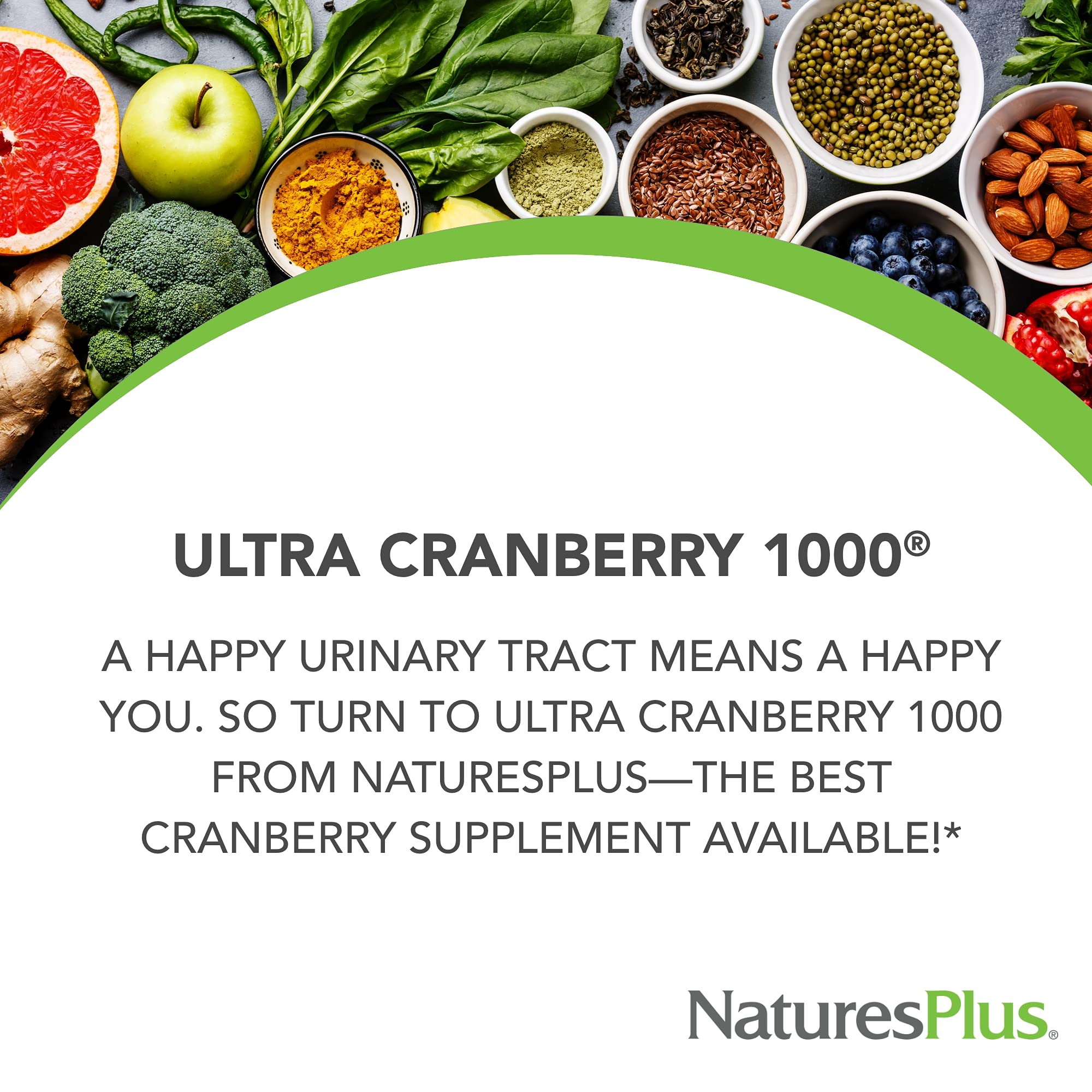 Natures Plus Ultra Cranberry 1000, Sustained Release - 1000 mg - Natural Cranberry with Vitamin C - Promotes Urinary Tract Health - 180 Vegetarian Tablets (90 Servings)