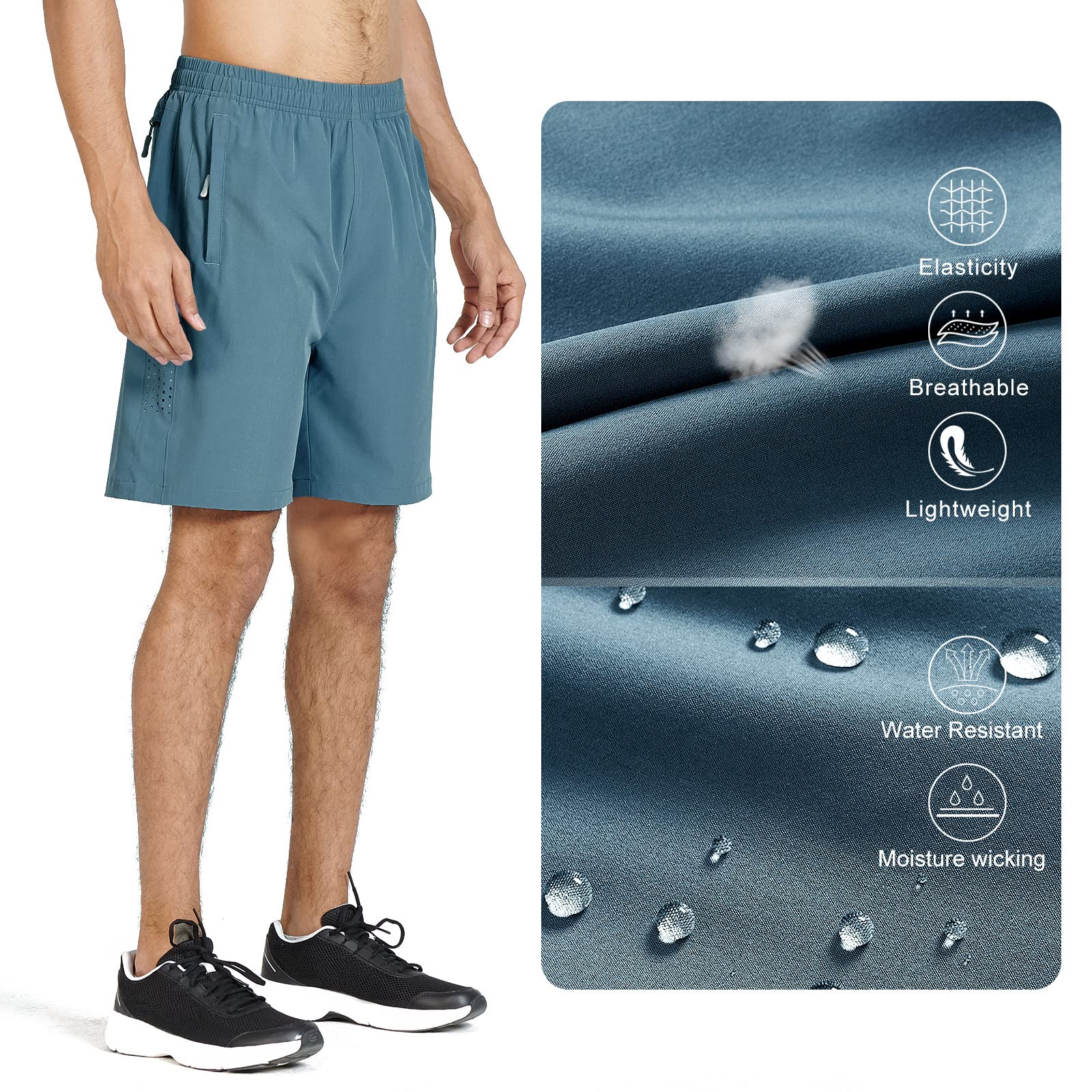 NORTHYARD Men's Athletic Running Shorts Quick Dry Workout Shorts 7"/ 5"/ 9" Lightweight Sports Gym Basketball Shorts Hiking Exercise Greyblue M