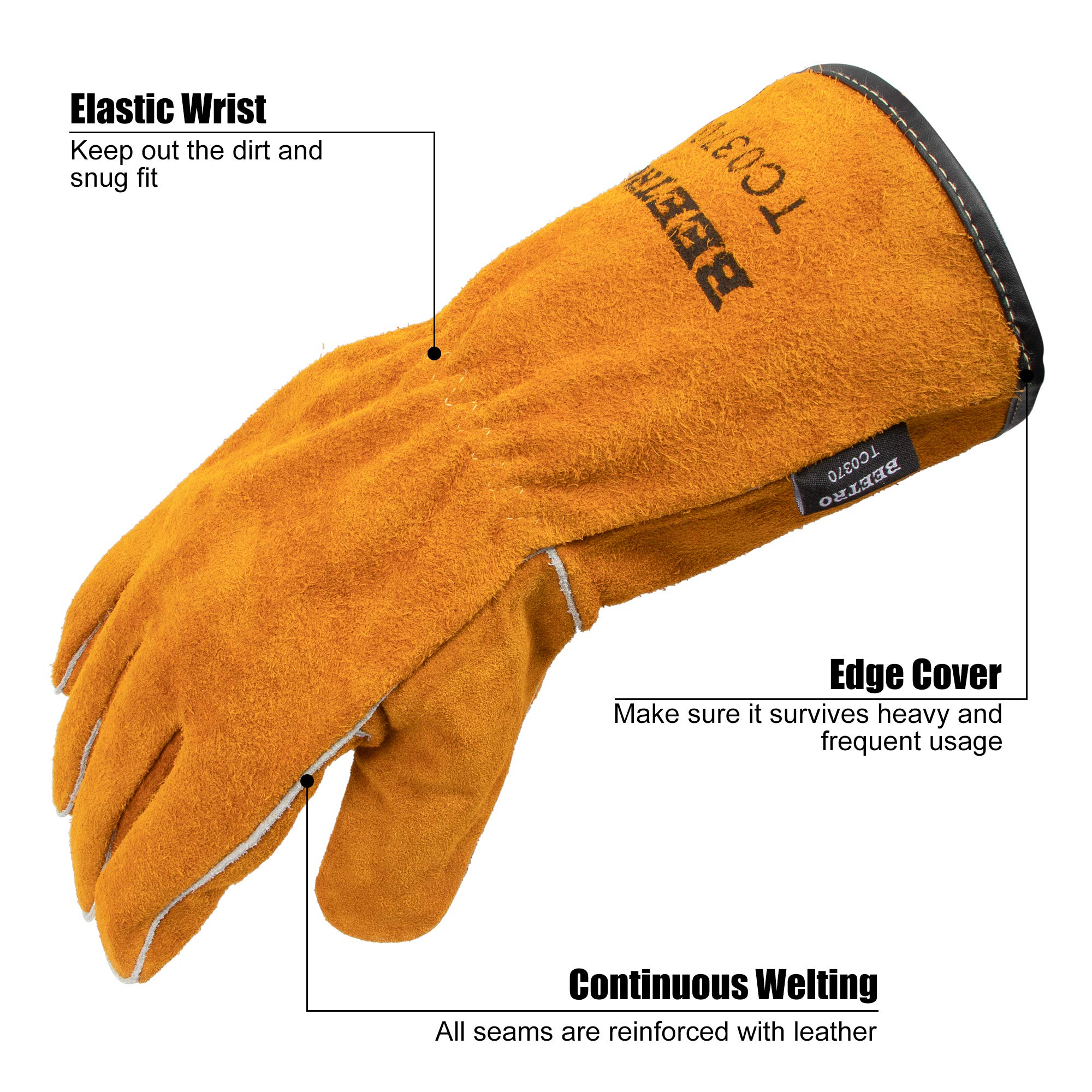 BEETRO Welding Gloves 2 Pairs Cow Leather Forge/Mig/Stick/Tig Welder Heat/Fire Resistant, Mitts for Oven/Grill/Fireplace/Furnace/Stove/Pot Holder/Wood Burner/Animal handling glove with Soft Lining