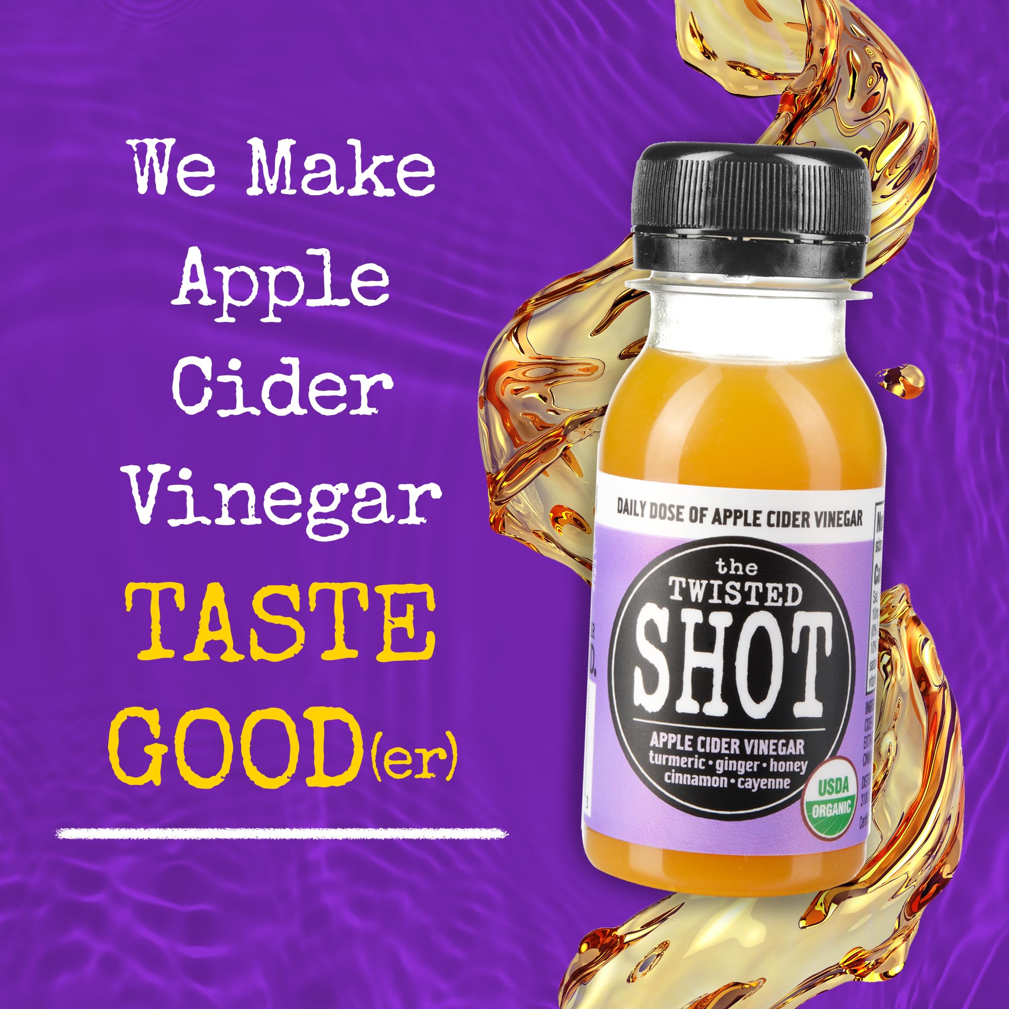 The Twisted Shot | Apple Cider Vinegar Wellness Shots with Honey, Cinnamon, Ginger and Turmeric | Digestion, Immunity and Gut Health Support | Ready to Drink Shots | 100% Organic | 12, 2 fl oz Shots