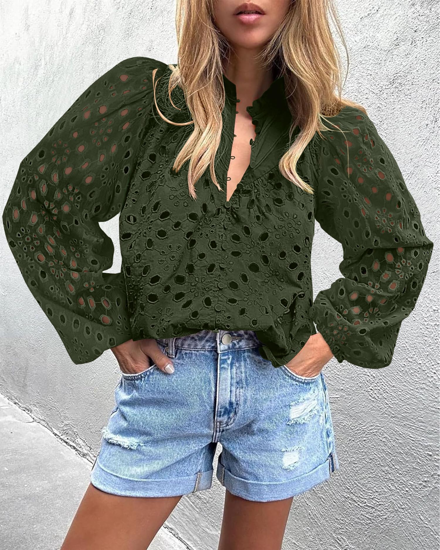 BETTE BOUTIK Plus Size Tops for Women Tunic lace top for Women Dressy Long Sleeve Cute Blouse for Woman Army Green XX-Large