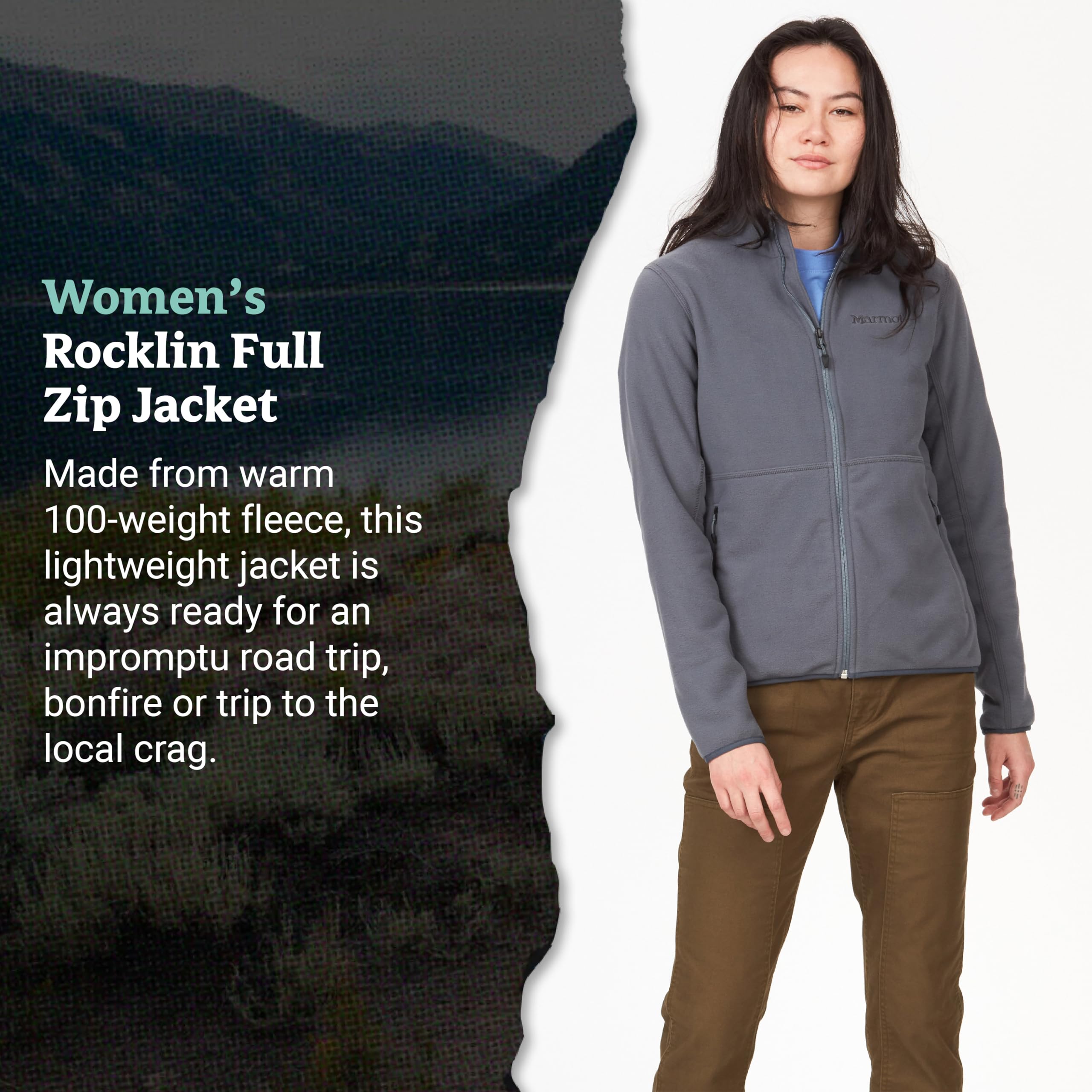 MARMOT Women's Rocklin Full-Zip Jacket, Warm Lightweight Fleece, Steel Onyx, Large