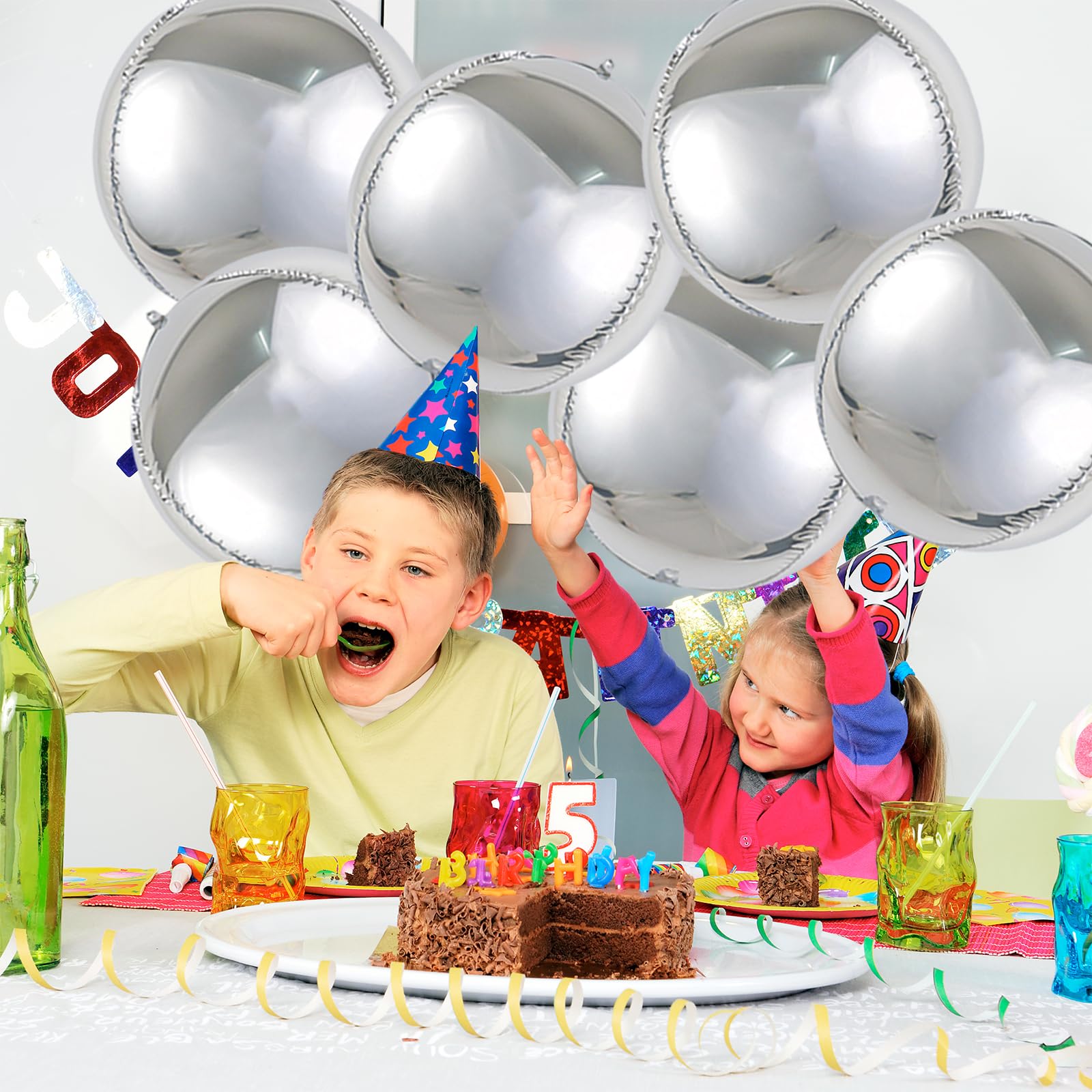 laackys silver balloons, 6-pack 22-inch metallic silver balloons partywoo balloons, 4D round silver chrome balloons for silver birthday party decoration, silver foil balloons silver metallic balloons
