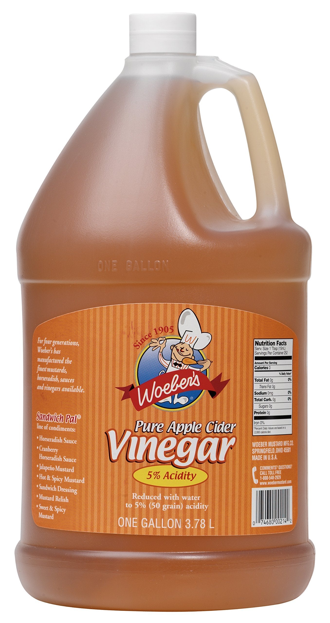 Woeber's Pure Apple Cider Vinegar, 5% Acidity, 128 Ounces (1 Gallon Jug)