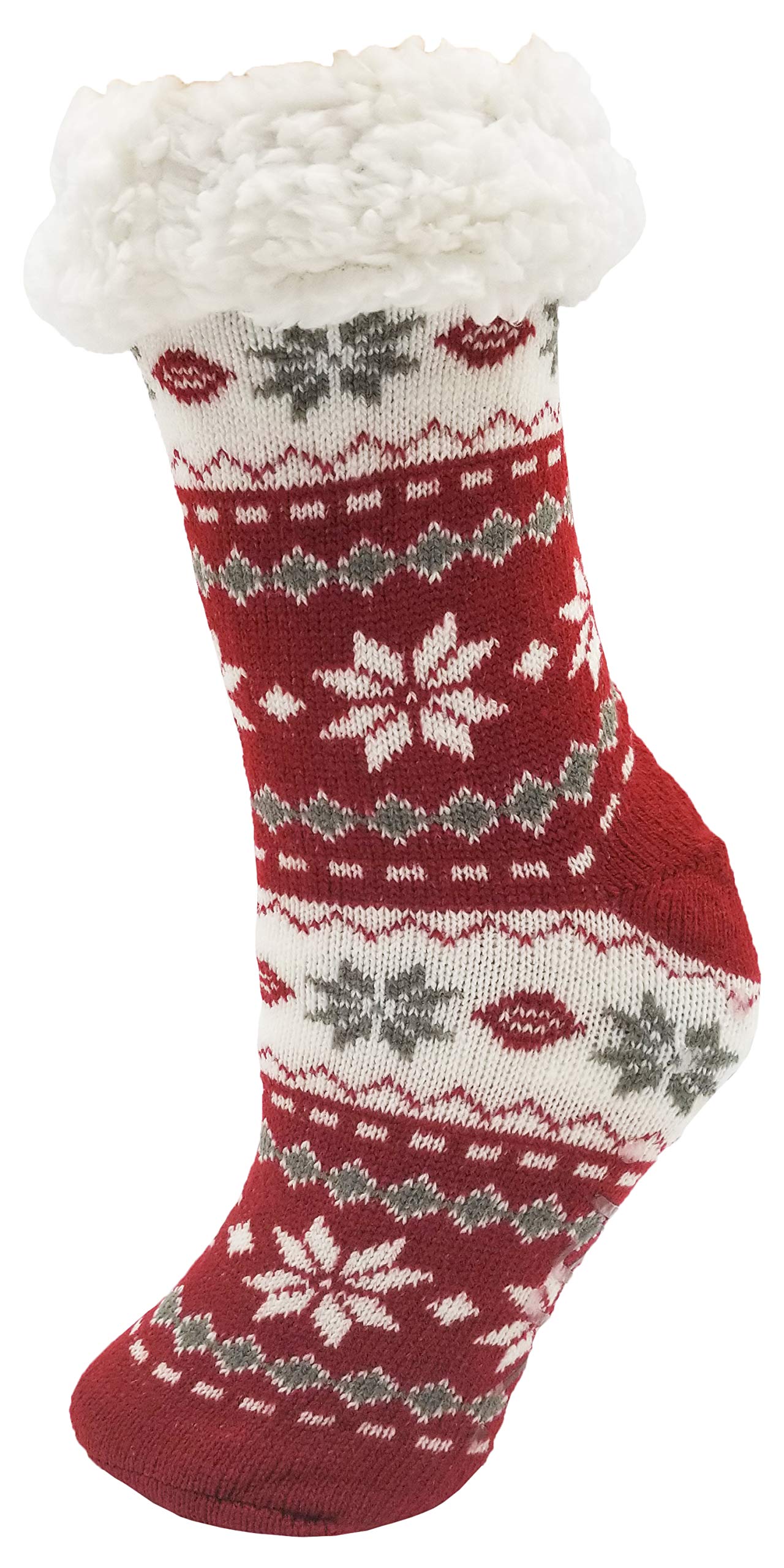 Sherpa Lined Slipper Socks, 3 Pairs for Women, Fluffy Christmas Winter Patterned with Gripper Bottoms, Warm Soft (Fair Isle)