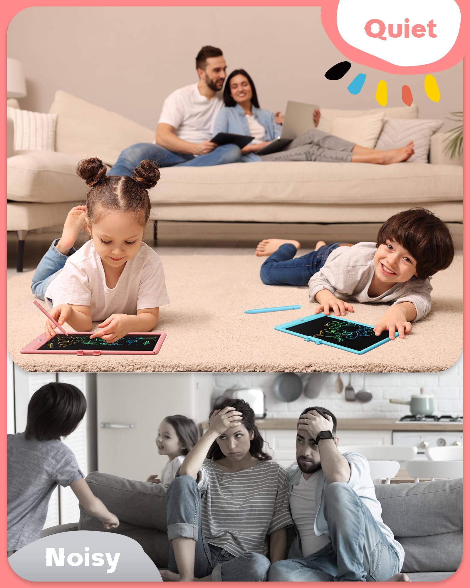 Bravokids 10 Inch LCD Writing Tablet for 3-8 Year Olds - Electronic Drawing Pad and Doodle Board as Educational Birthday Gifts for Girls and Boys (Pink)