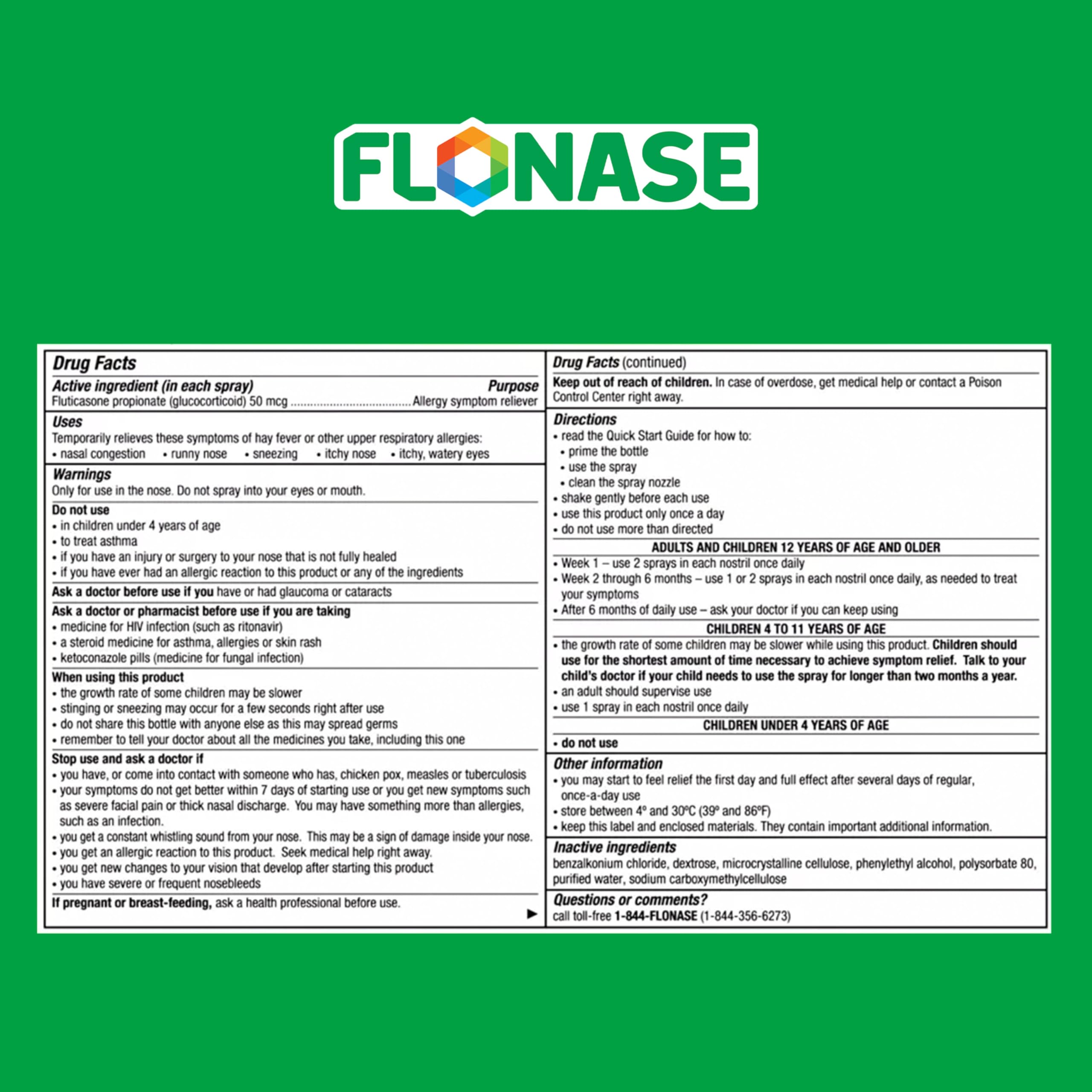 Flonase Allergy Relief Nasal Spray, 24-Hour Non-Drowsy Multi-Symptom Relief – 144 Sprays (Pack of 2) plus Bonus Pack of Tissues