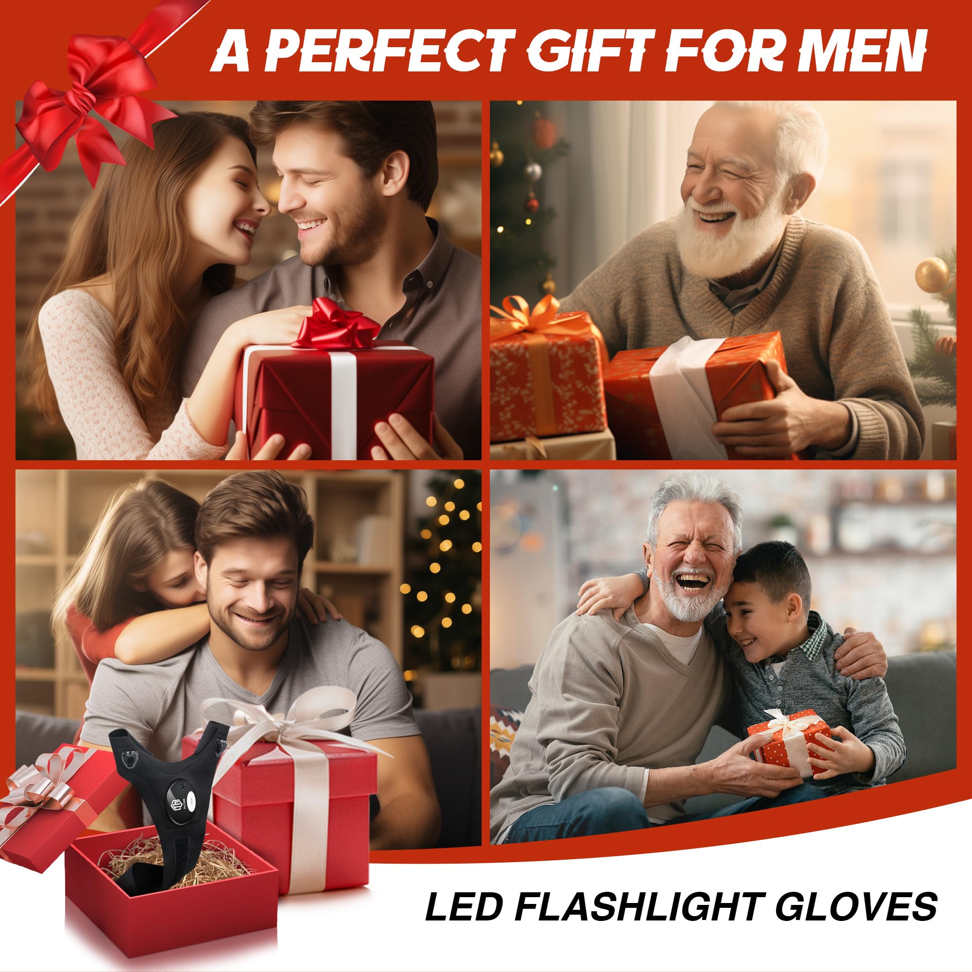 ThxToms LED Flashlight Gloves,Stocking Stuffers Gifts for Men Dad Him, Christmas Birthday Gifts for MenAdults Men Boyfriend,Cool Gadget for Repairing Fishing Camping