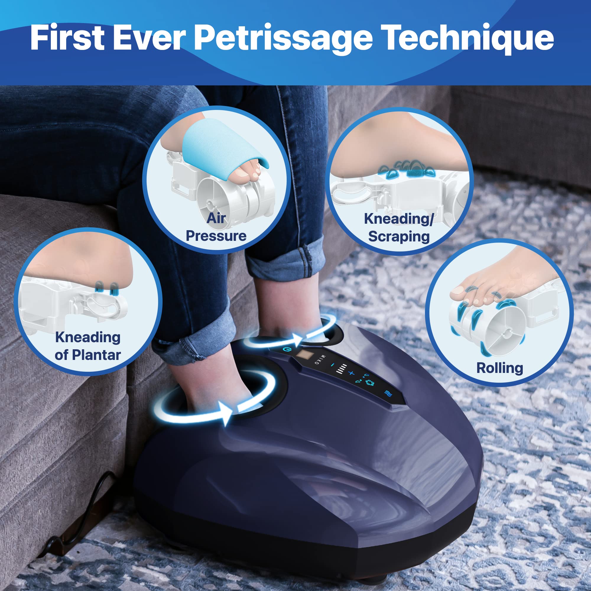 MIKO Foot Massager Machine with Deep-Kneading, Compression, Shiatsu, and Heat for Plantar Fasciitis, Neuropathy, FSA/HSA Eligible - Fits up to Men Size 12