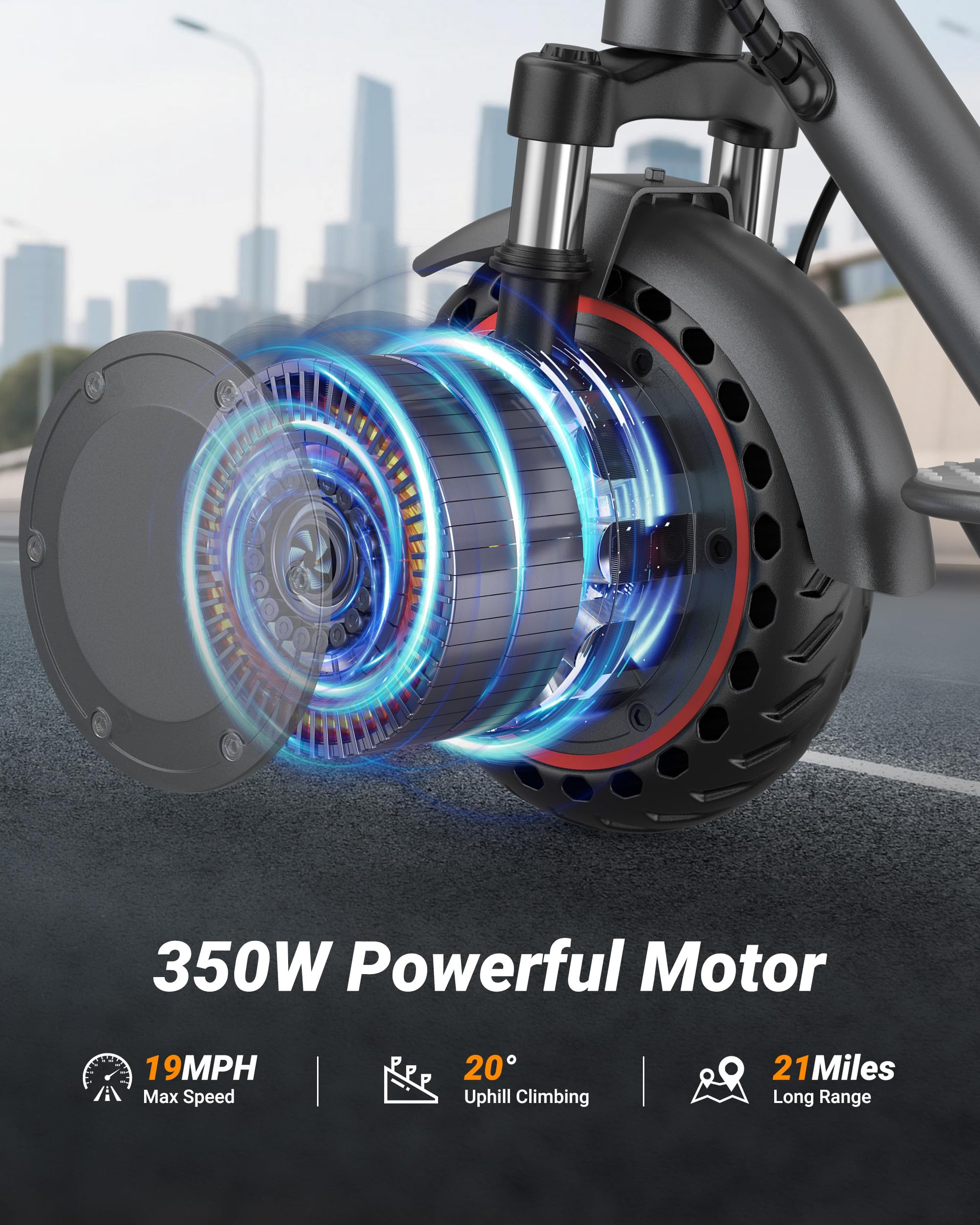 Riuiio Electric Scooter for Adults - 19MPH, 21-Mile, Dual Suspension, 8.5" Solid Tires, 350W Motor, UL2272 Certified Foldable Commuting E-Scooter with App Control, Black