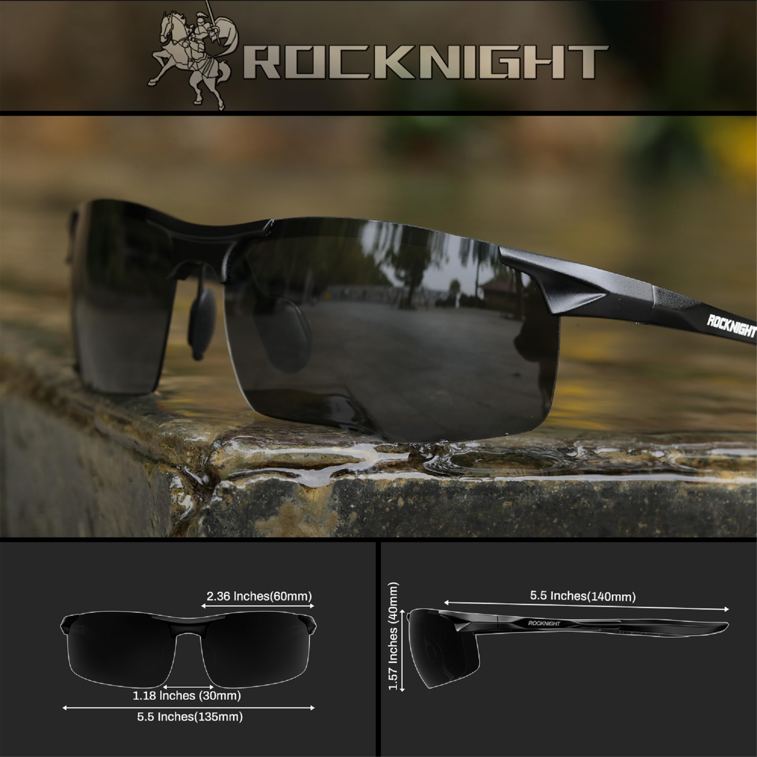 ROCKNIGHT Driving Polarized Sunglasses Men UV Protection HD Golf Fishing Sports