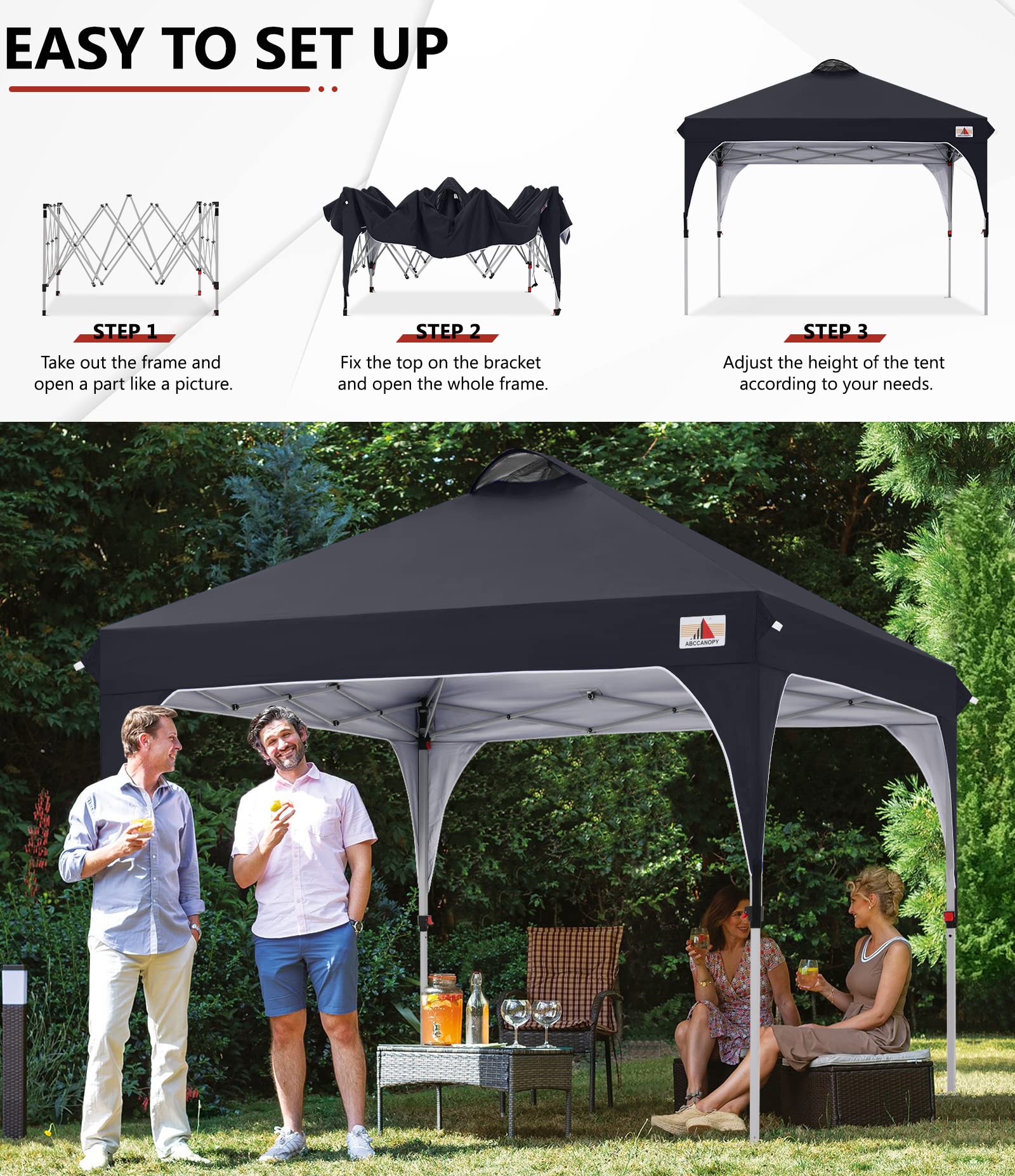 ABCCANOPY Outdoor Pop up Canopy Tent, 10x10 Instant Portable Canopy for Camping, Beach, Backyard, Black