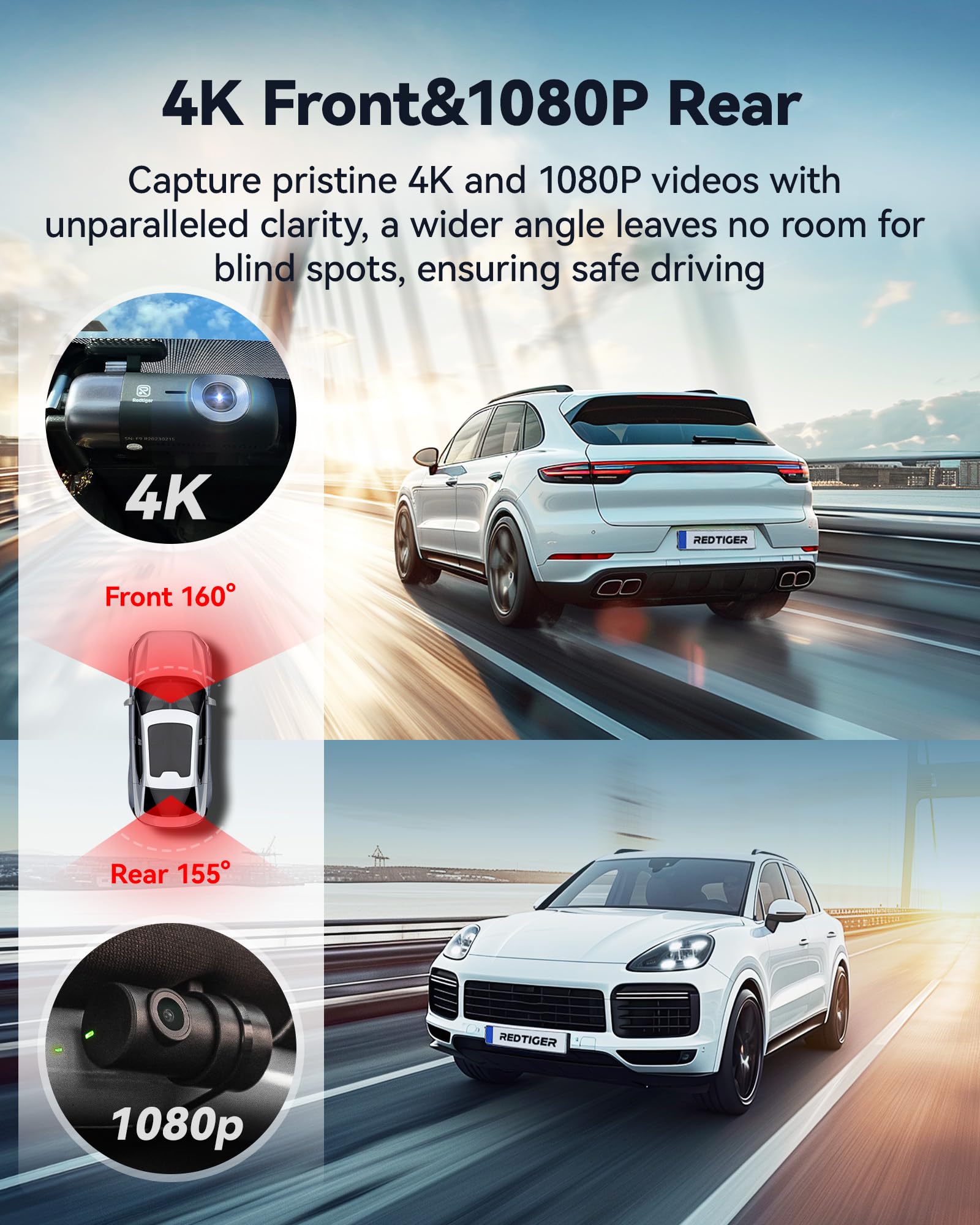 REDTIGER F9 Dash Cam 4K Front and Rear 1080P, WiFi GPS Car Camera with 32GB Card, Dual Dash Camera for Cars, Loop Recording, Night Vision, Parking Mode, Smart App Control, Support 256GB Max