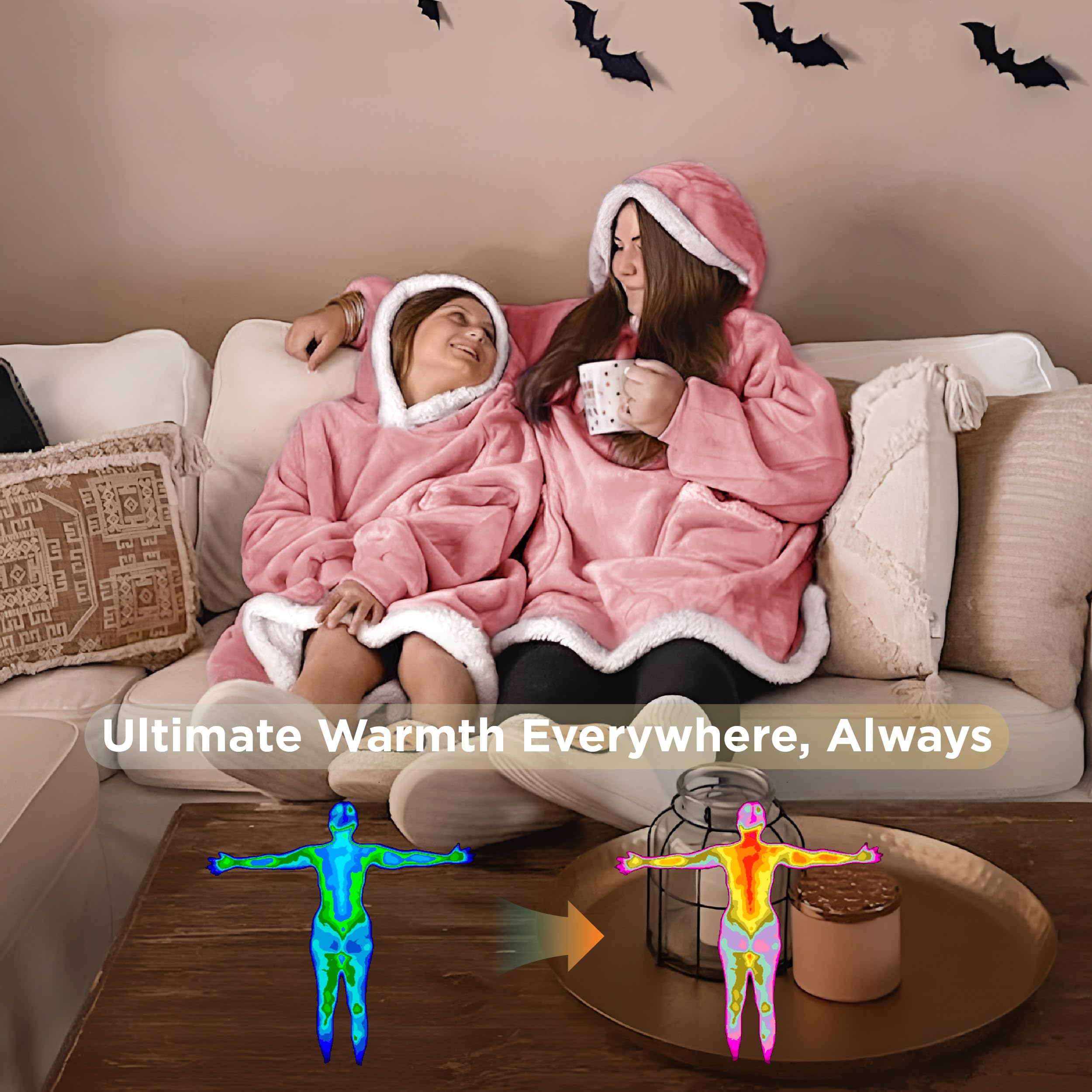 Bedsure Blanket Hoodie - Sherpa Wearable Blankets for Women & Kids as Gifts for Women Men, Christmas Gifts Sweatshirt Blanket, Mellow Rose, Small