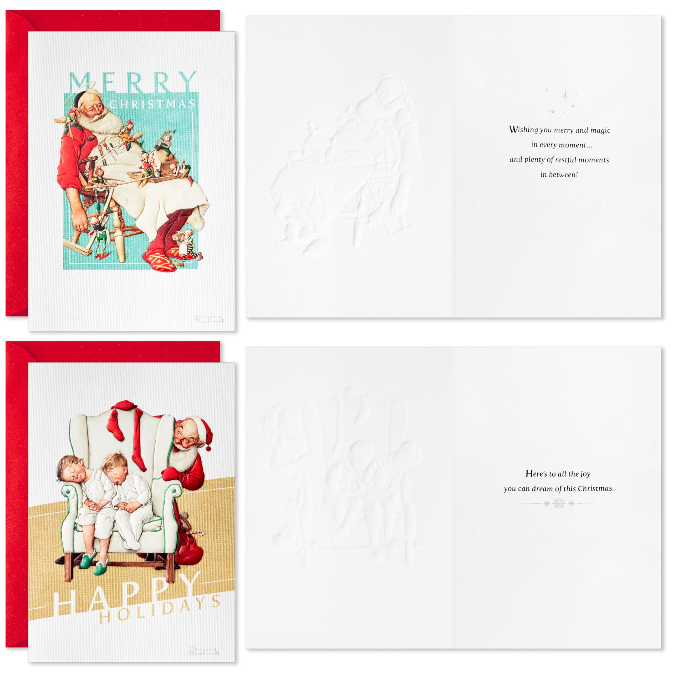 Hallmark Norman Rockwell Boxed Christmas Cards (40 Cards and 40 Envelopes) Snoozing Santa, Sleepy Kids