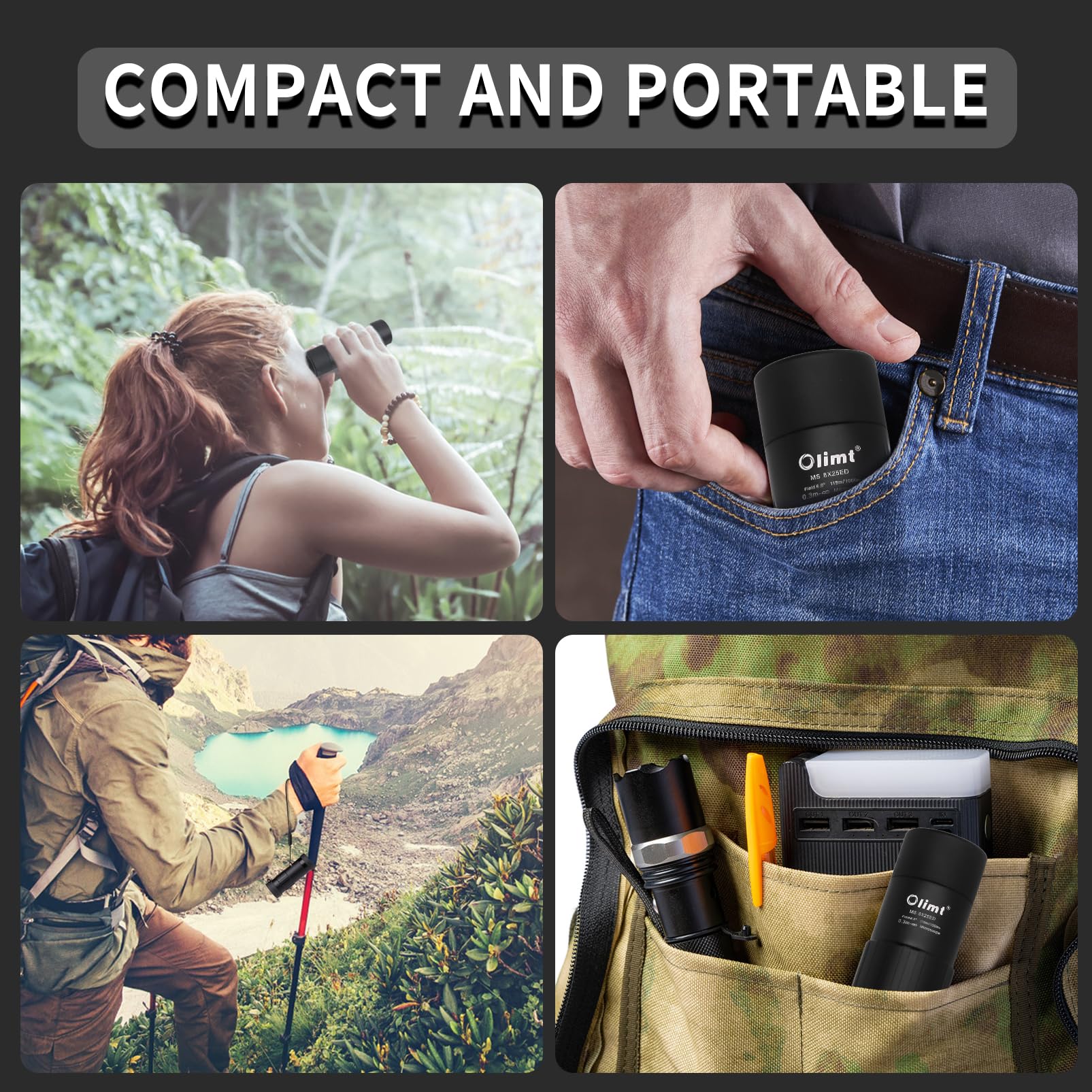 Olimt 8x25 Monocular Telescope, Mini Pocket Compact Small Size Portable Handheld Lightweight ED Glass Wide Angle View Waterproof Monoscope for Adults Hiking Camping Backpacking Outdoor Travel Hunting