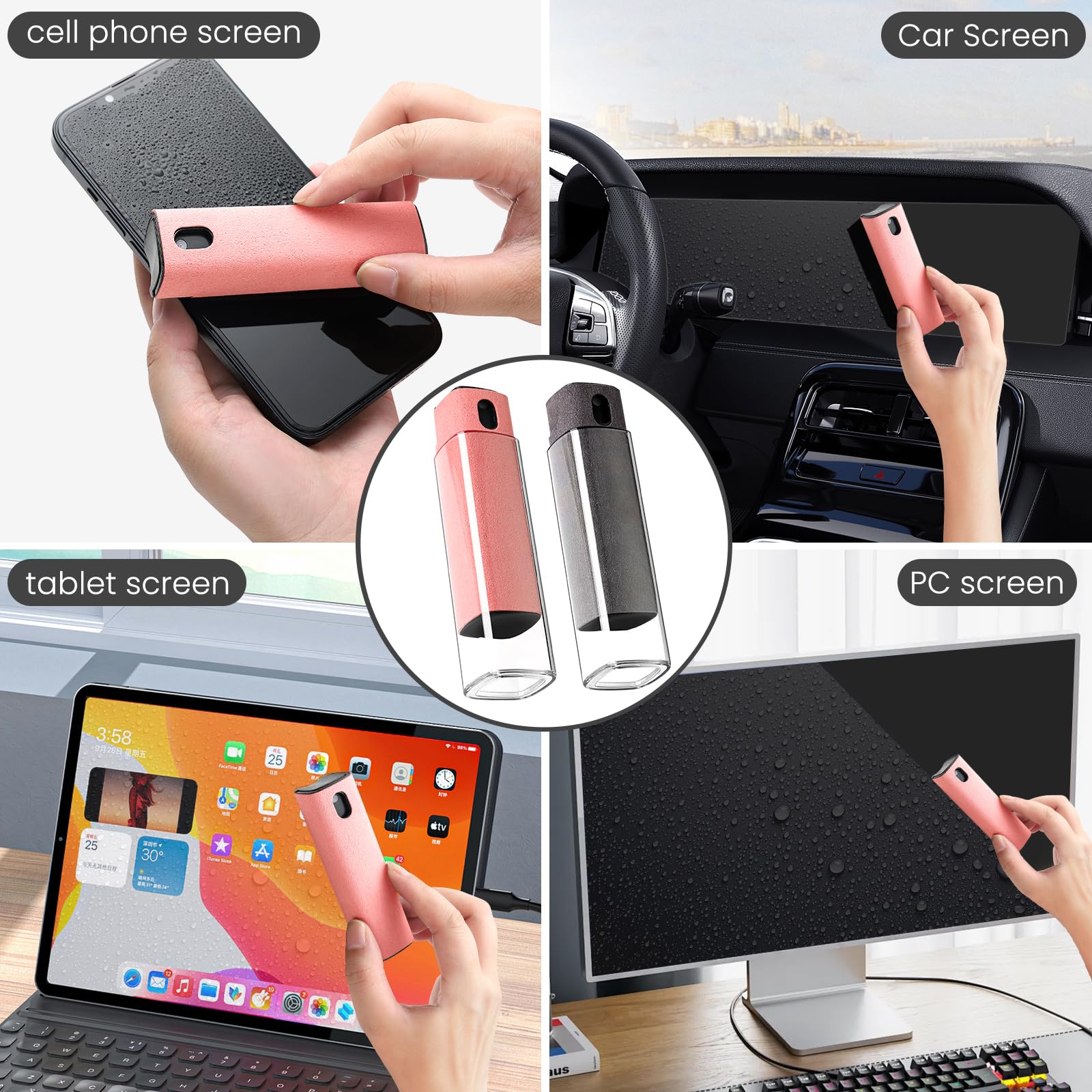 CUIUD Touchscreen Screen Cleaner Kit 2 Pcs, Phone, Tablet and Car Screen Cleaner, Two in One Spray and Microfiber Cloth(Grey&Pink)