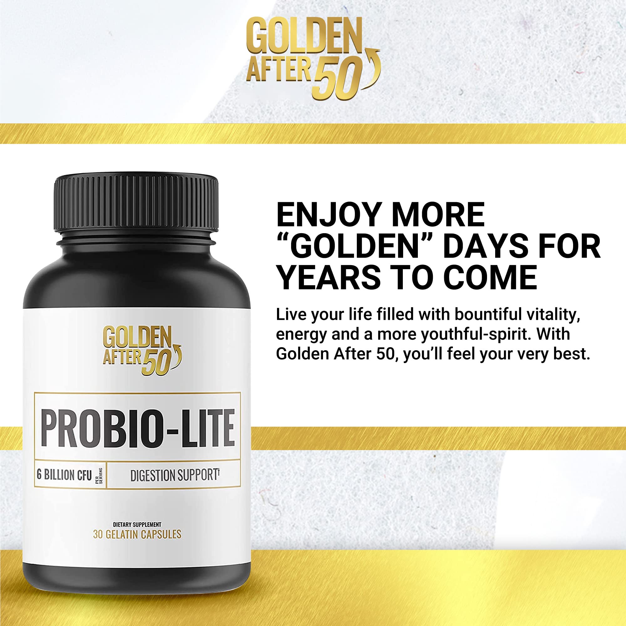 Golden After 50 Probio-Lite - for Gut Health and Digestion Support - Probiotics for Men and Women - 3 Bottles - Probiotics for Occasional Heartburn, Gas, Indigestion