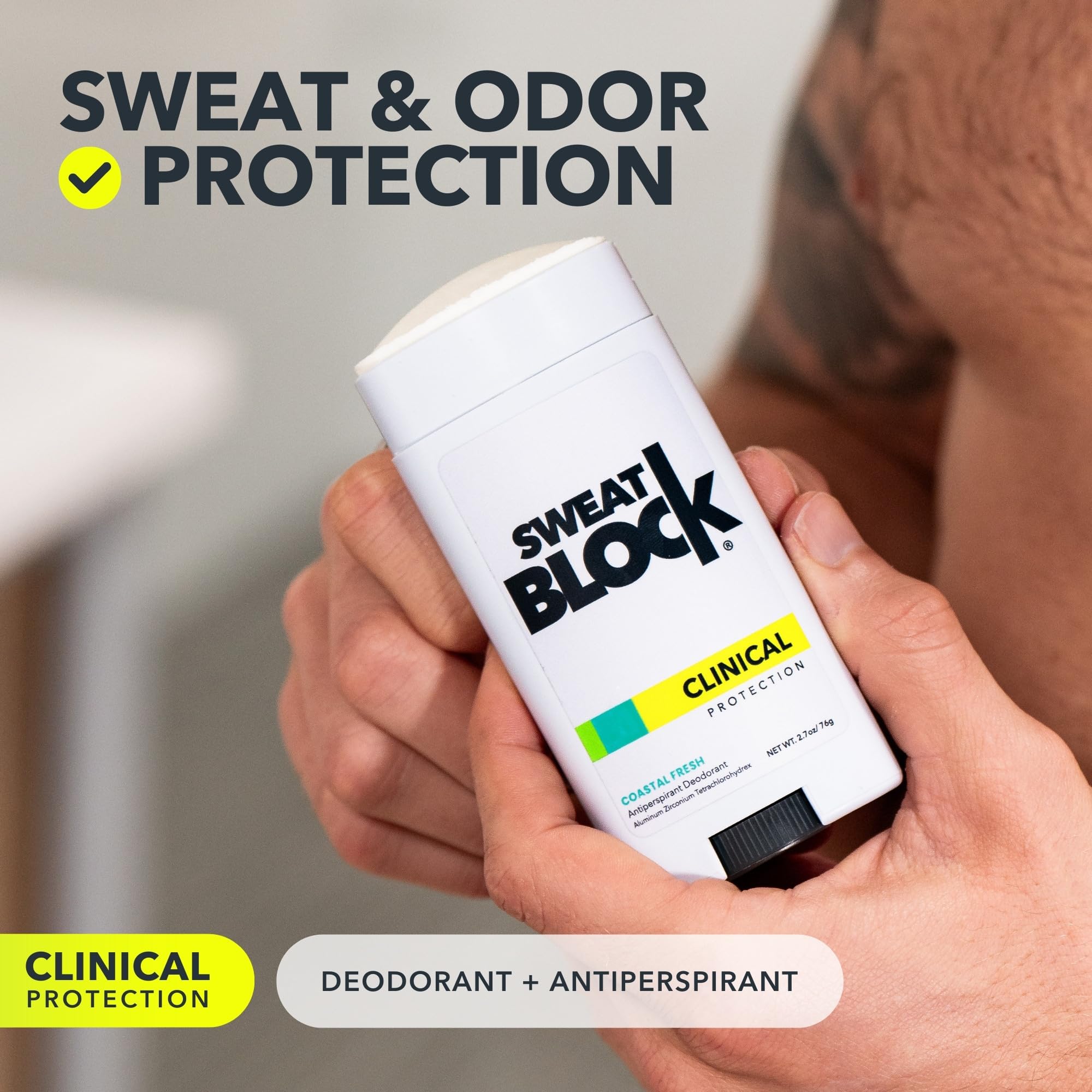 SweatBlock Clinical Strength Deodorant Antiperspirant for Women & Men - 48hr High Degree Sweat Block & Odor Control - Coastal Fresh Scent (2 Pack)