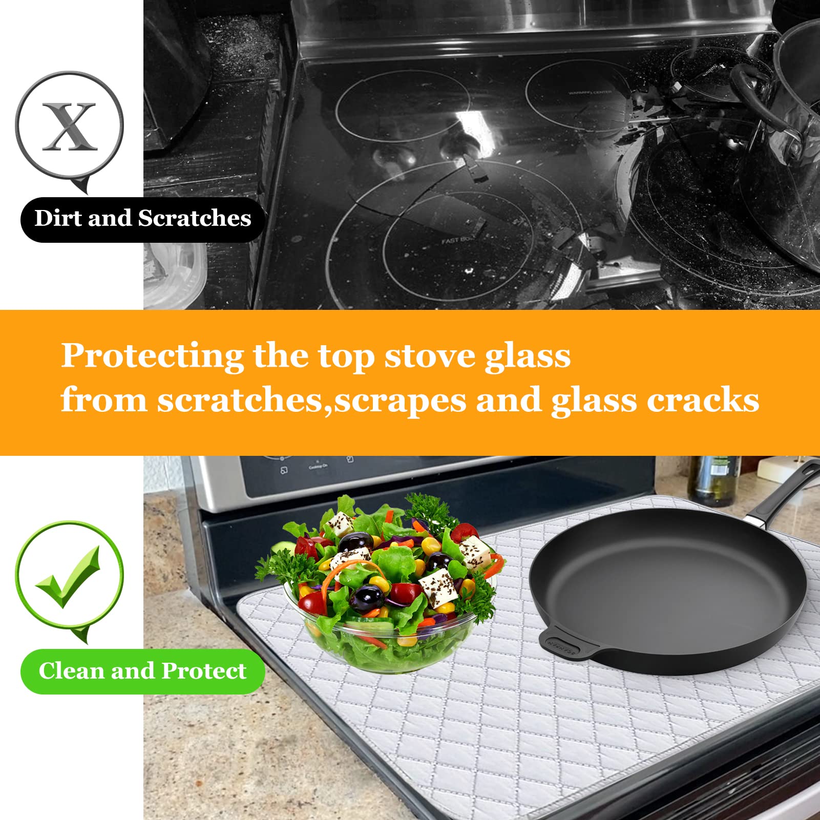 Cowbright Quilted Stove Top Cover Stove Protector For Glass Ceramic Stoves,Glass Cooktop Cover,Glass Cooktop Protector Ceramic Stove Burner Covers for Flat Stove Top