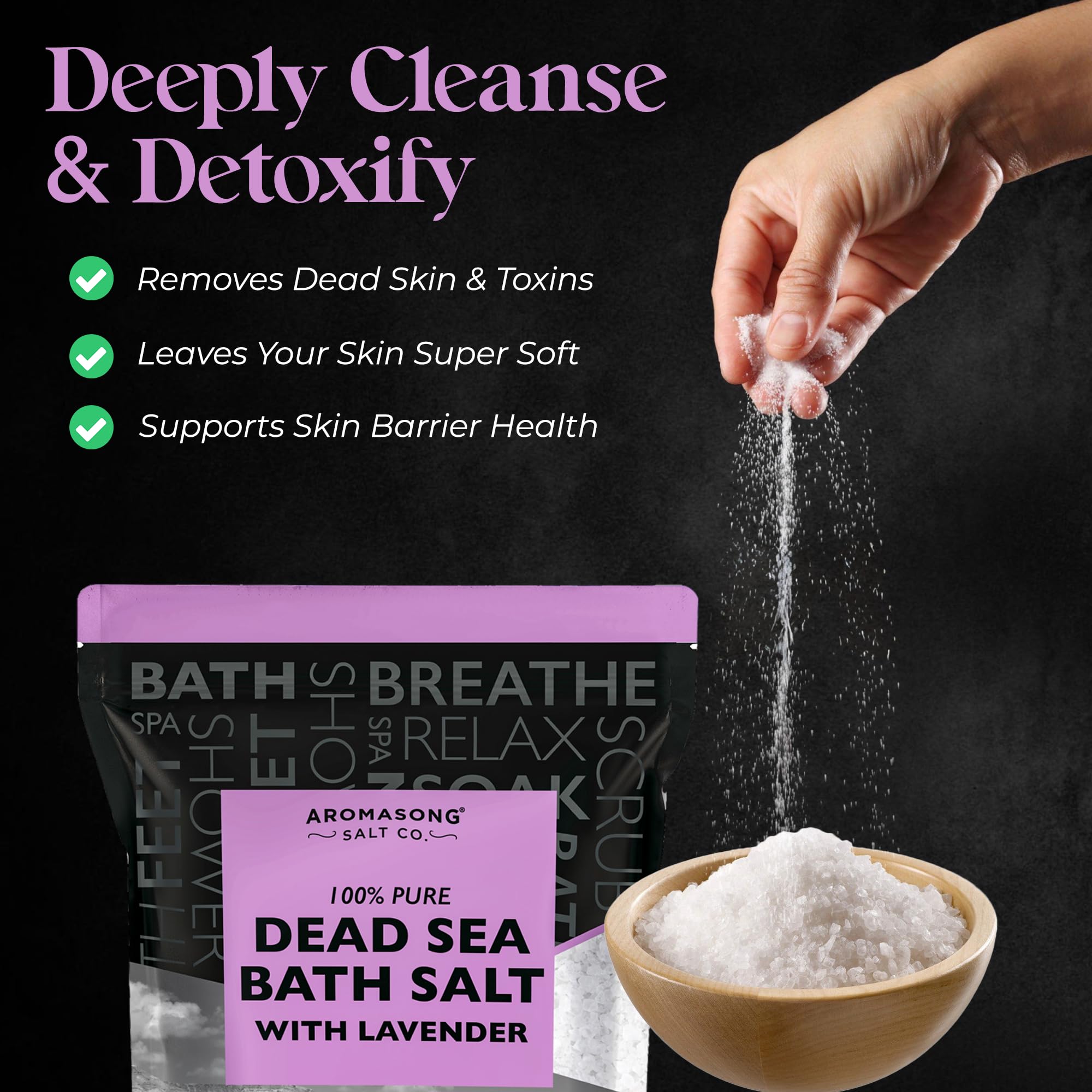 Aromasong Dead Sea Bath Salt 19 lb + Lavender Dead Sea Bath Salt 5 lb – Coarse Grain, 100% Natural Minerals, Skin Softening, Relaxation, Muscle Relief & Spa-Quality Soak at Home