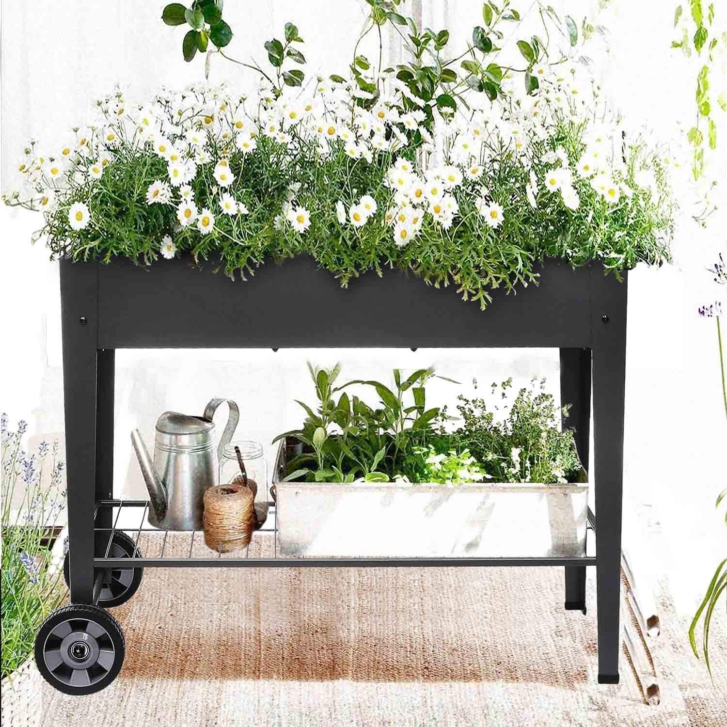 FOYUEE Raised Planter Box with Legs Outdoor Elevated Garden Bed On Wheels for Vegetables Flower Herb Patio