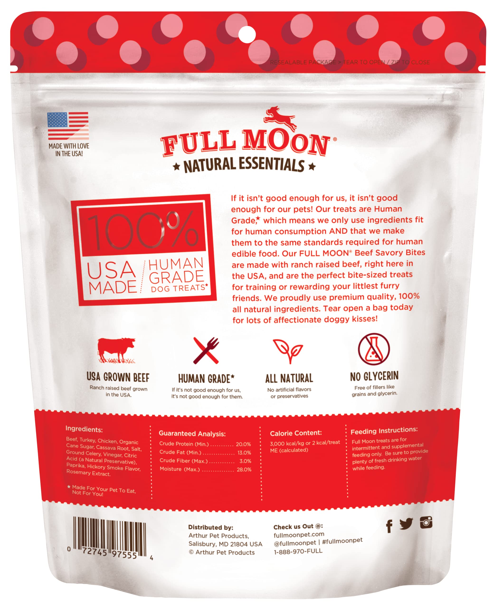 Full Moon All Natural Human Grade Dog Treats, Essential Beef Savory Bites, 14 Ounce