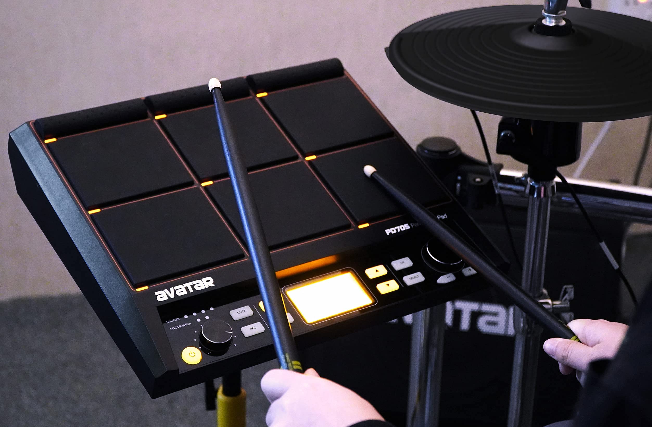 HXW PD705 Sample Pad for Sampling Sounds, Compact Multipad With 9 Velocity Sensitive Drum Pads, 592 Percussion Sounds, Support USB/MIDI In Out/AUX